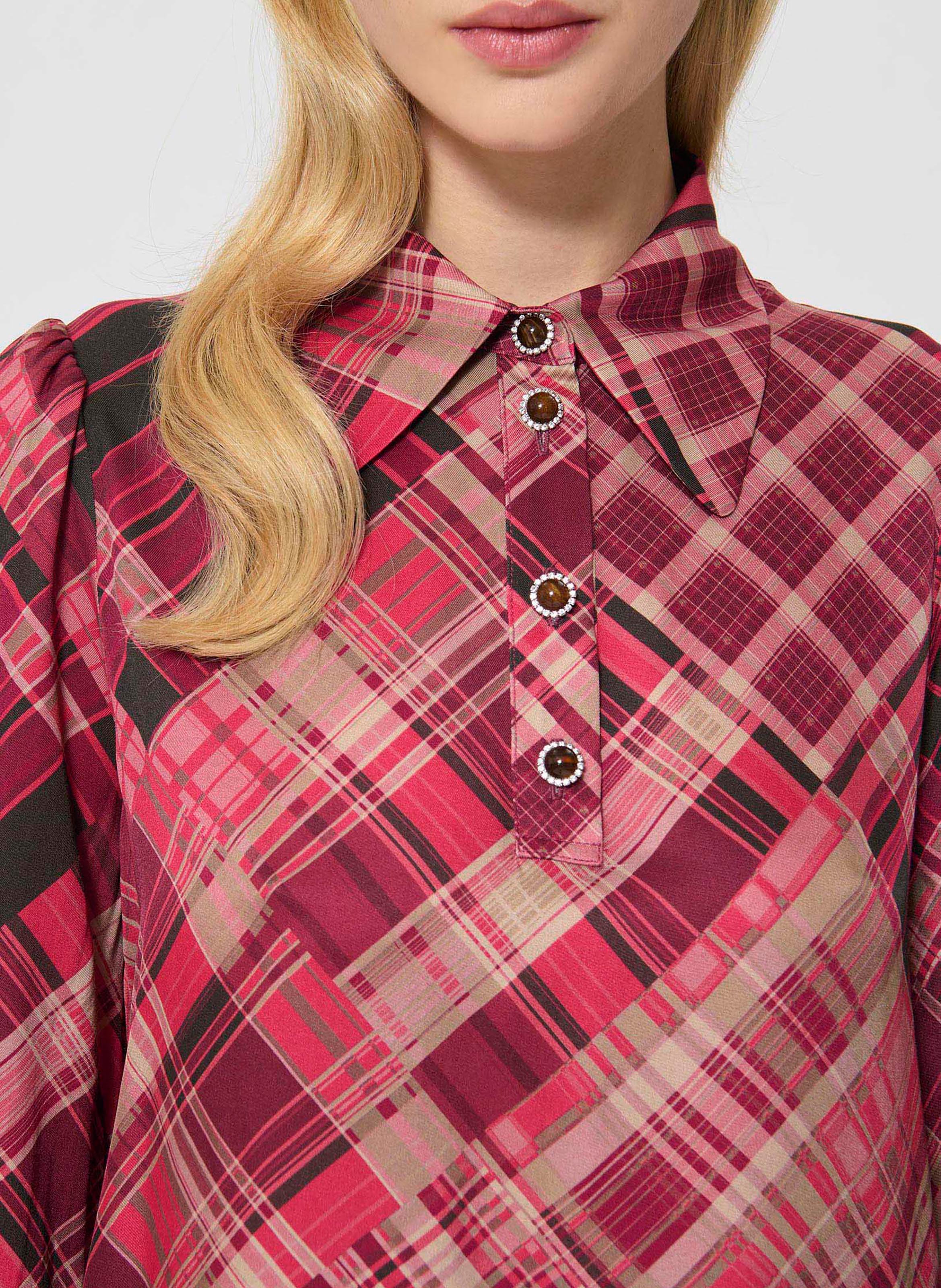 Top con collo a polo stampa a quadri TARA JARMON Rosa