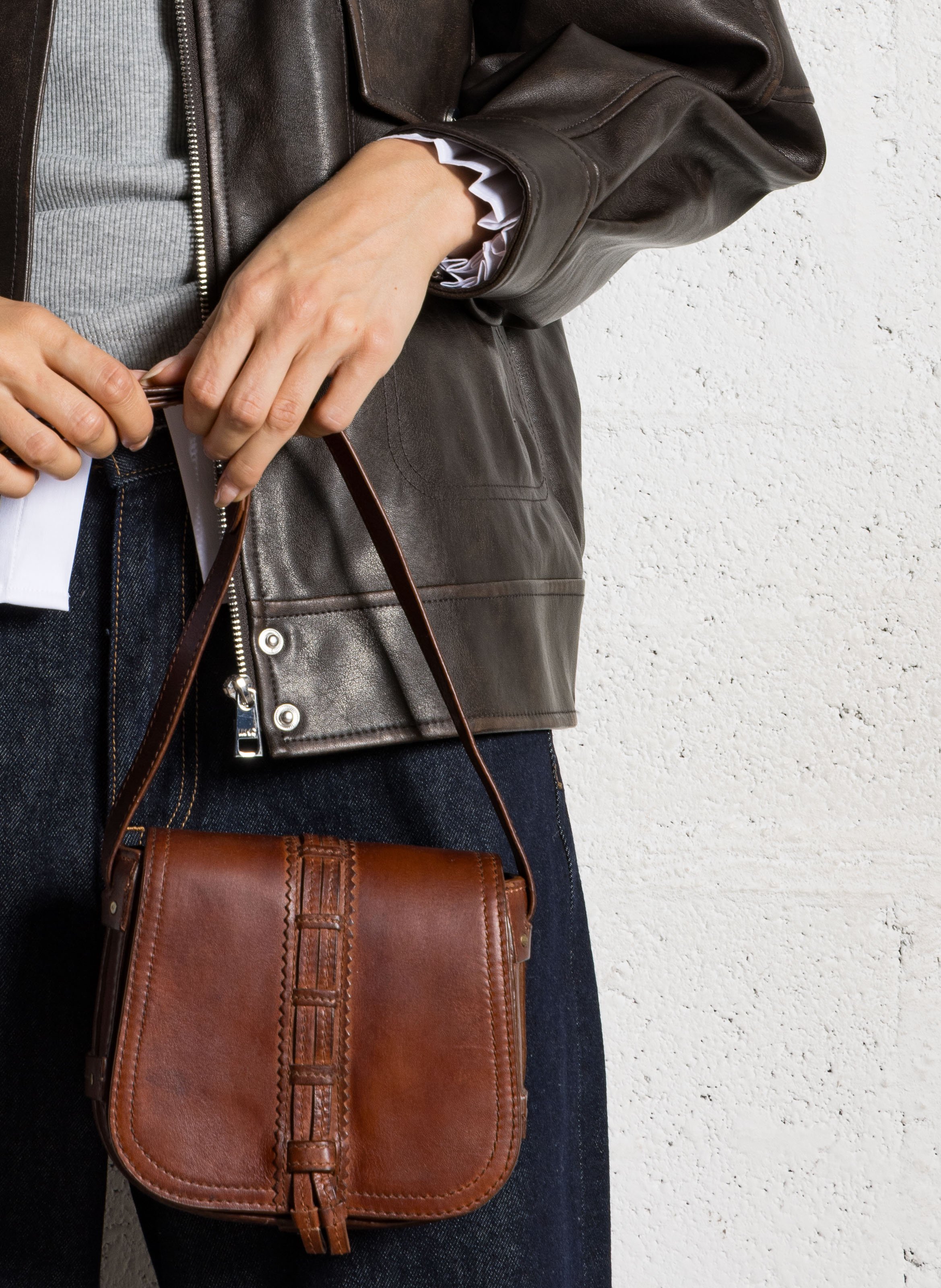 Sac bandoulière en cuir MAISON 123 Beige