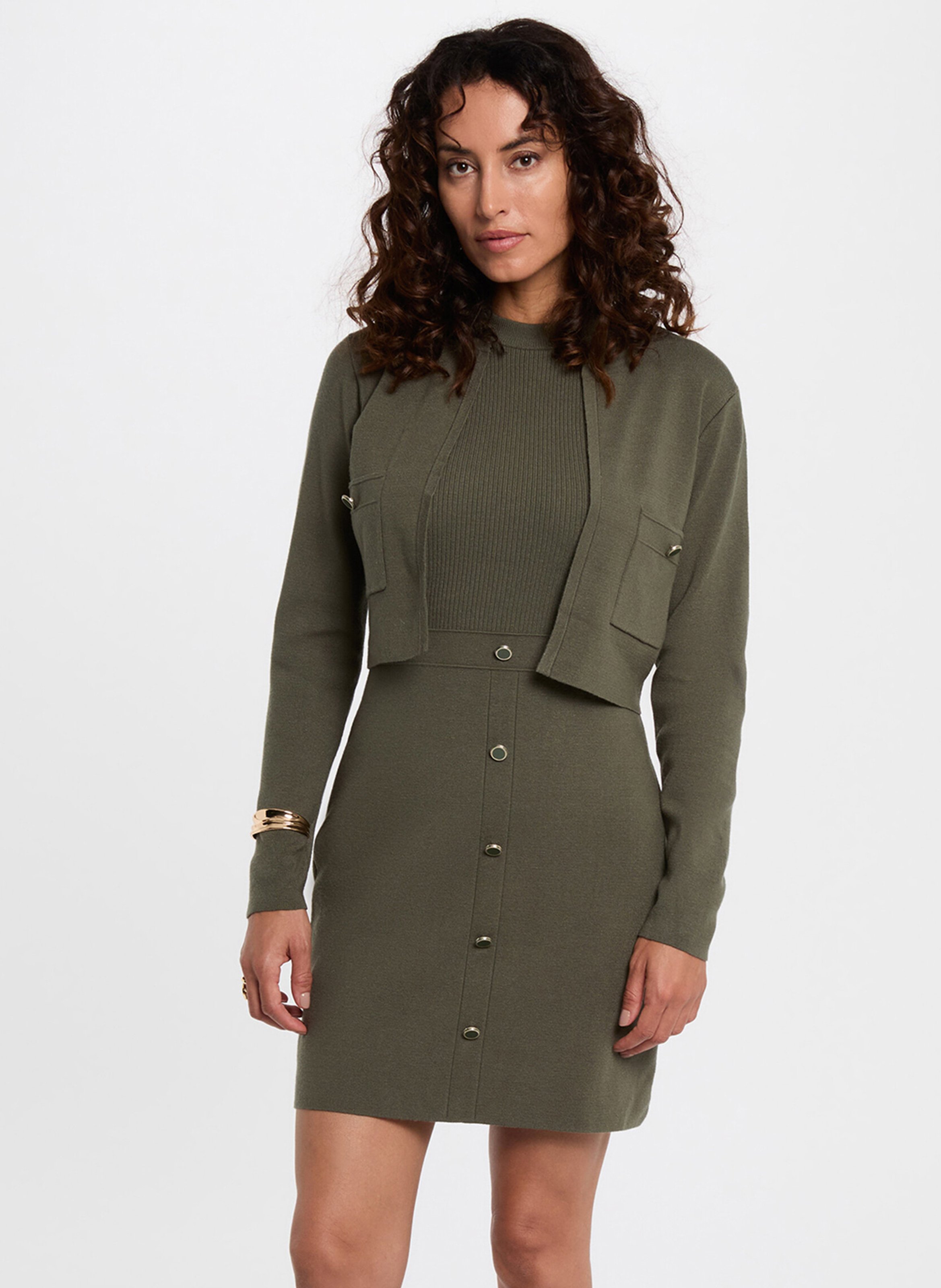 Korte jurk met ronde hals en 2-in-1-effect MORGAN Groen