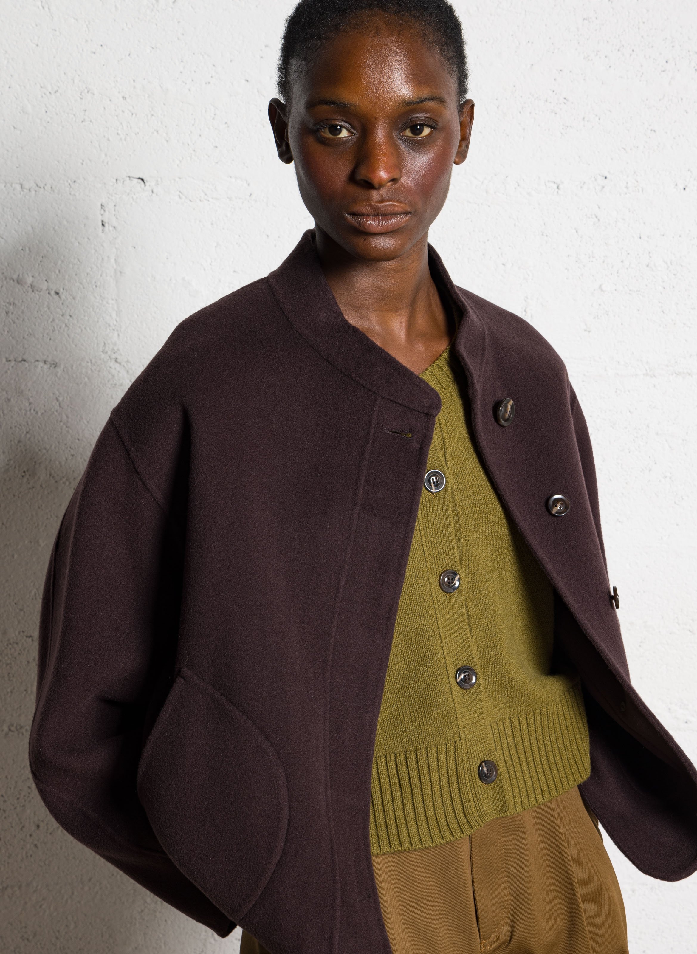 Manteau col rond en laine mélangée  SOEUR Prune