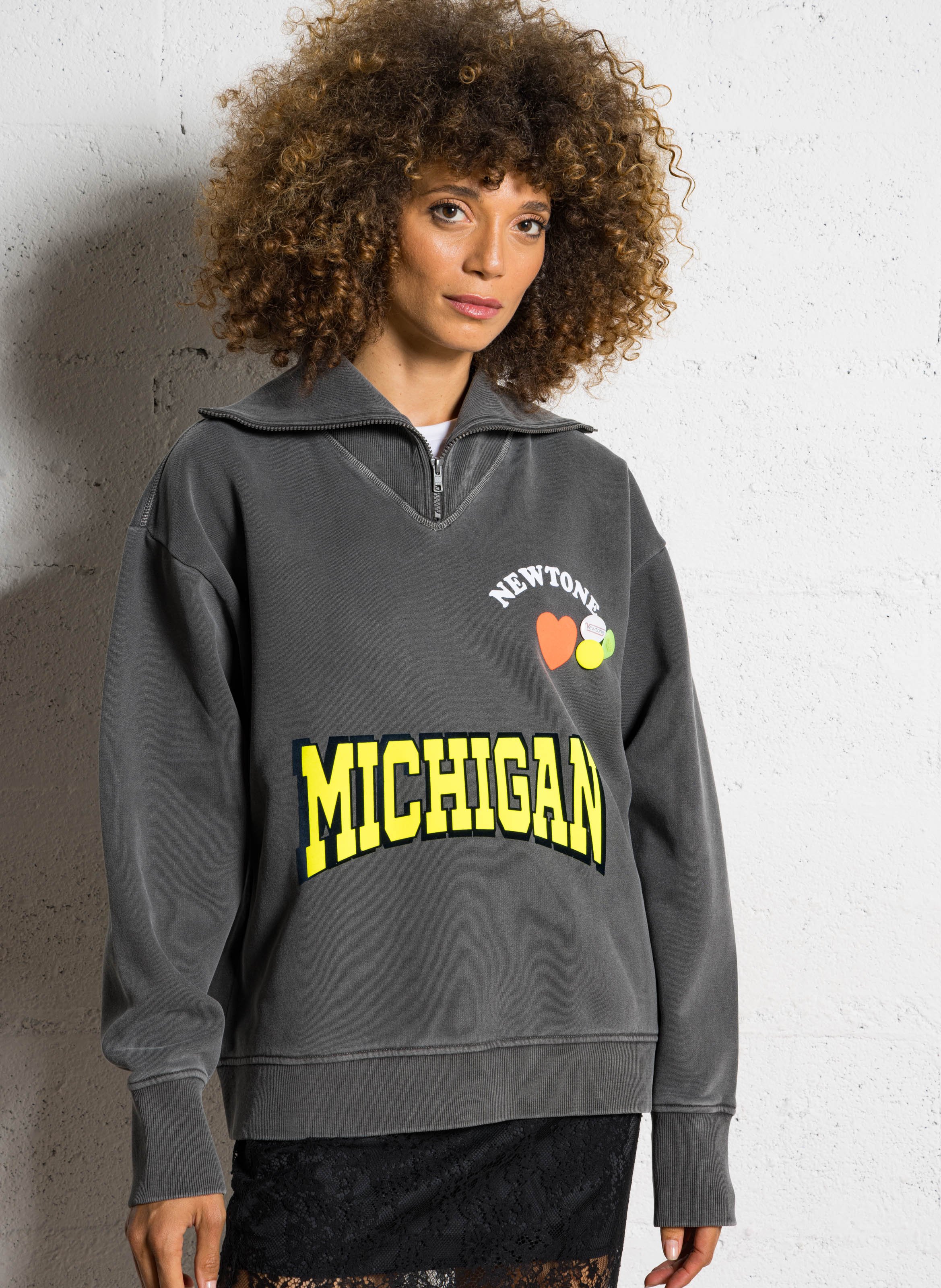 Oversized cotton sweatshirt with high neck NEWTONE Grey