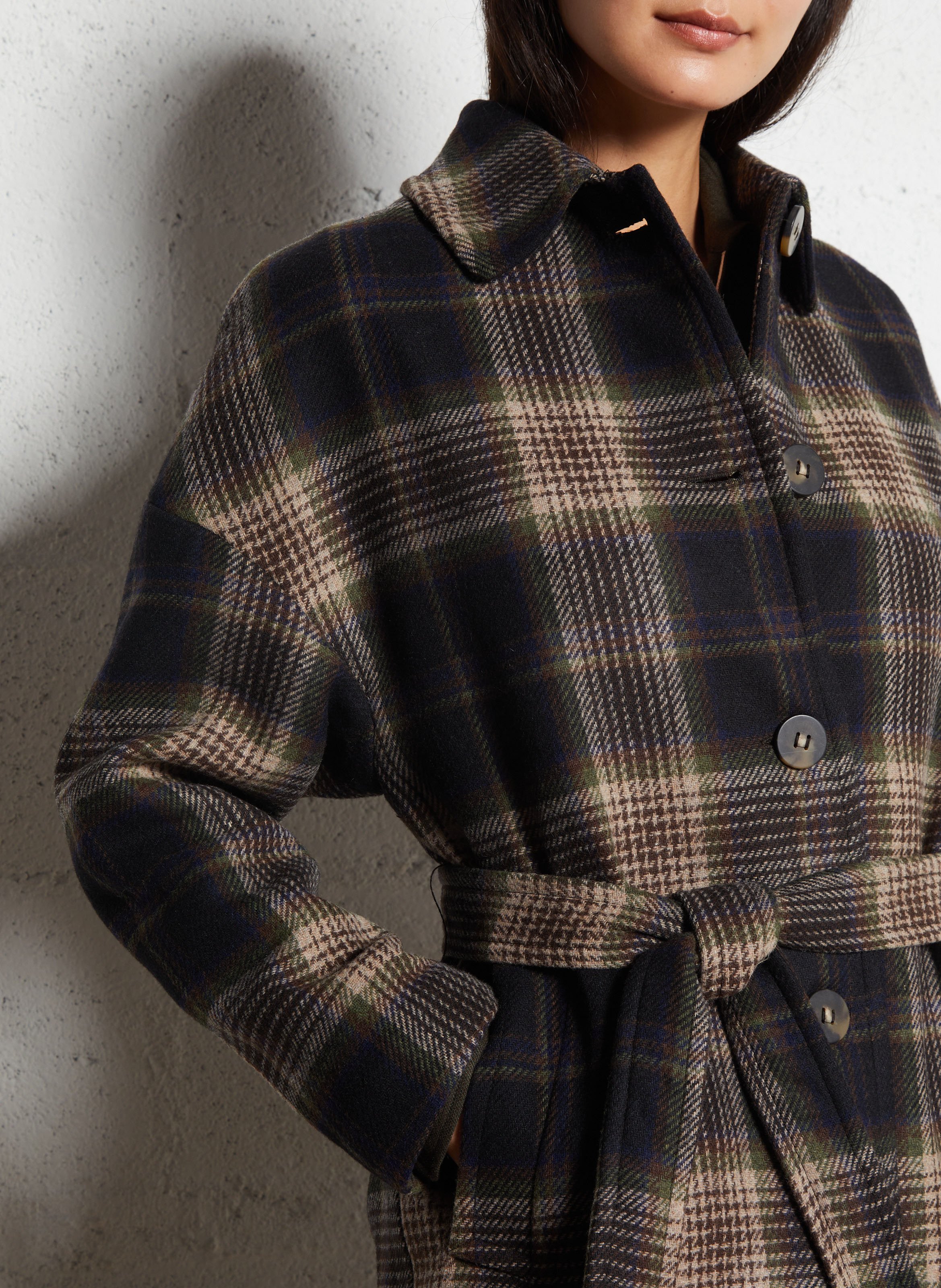 Manteau long col classique à carreaux en laine mélangée DIEGA Multicolore