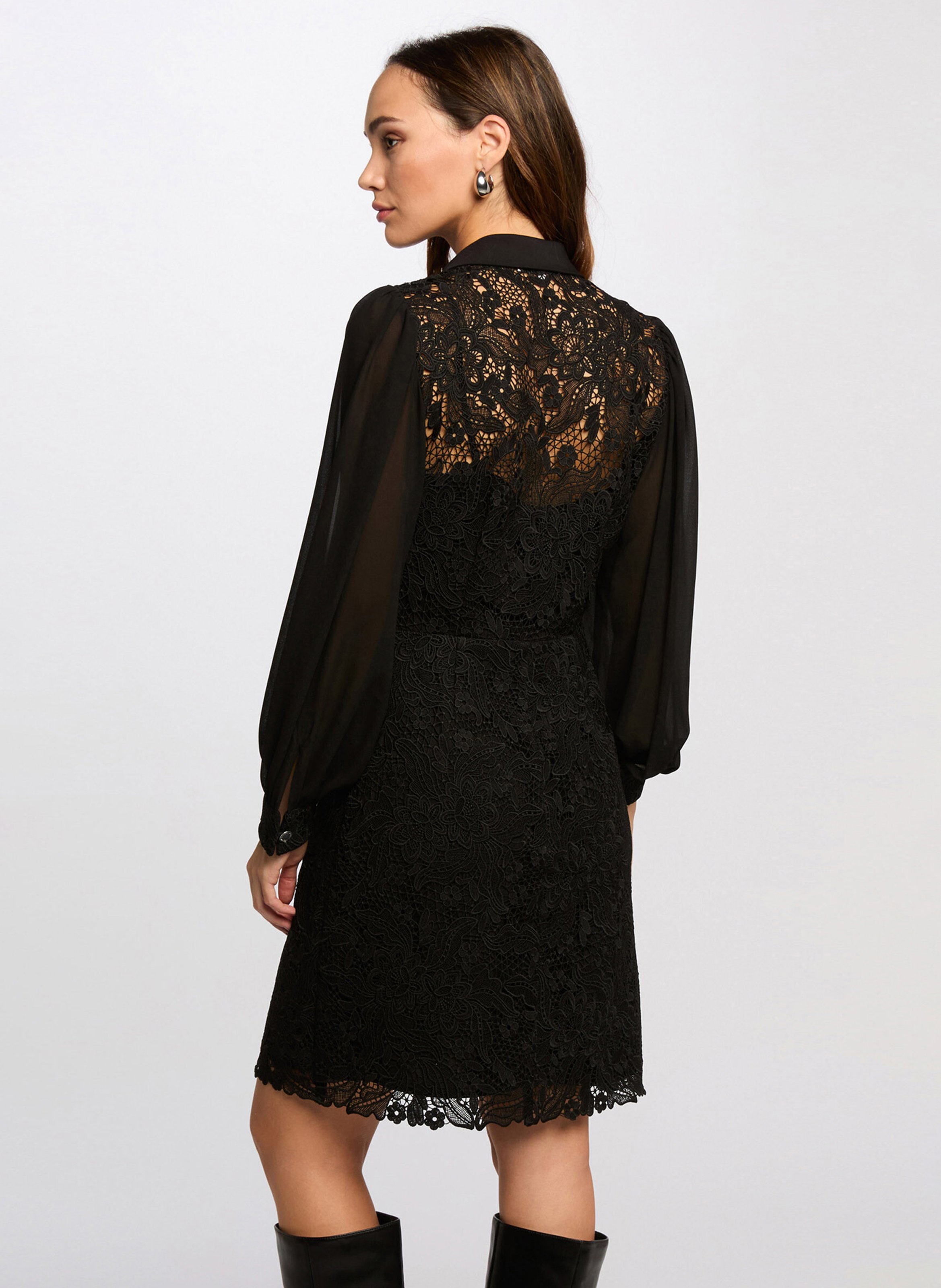 Robe courte col classique en dentelle MORGAN Noir