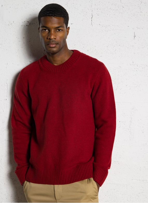 Pull col rond jeux de points fantaisie Rouge Pull col rond jeux de points fantaisie Rouge