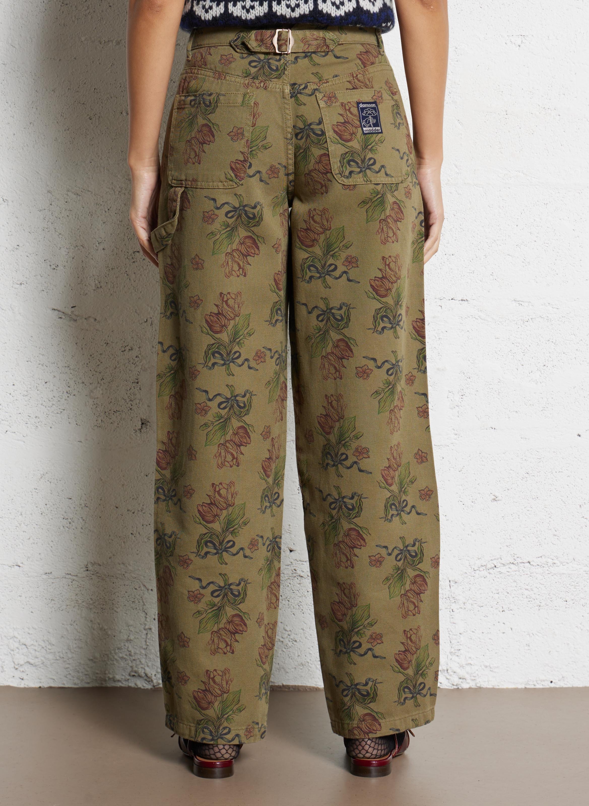 Jean large en coton bio et coton recyclé imprimé DAMSON MADDER Kaki