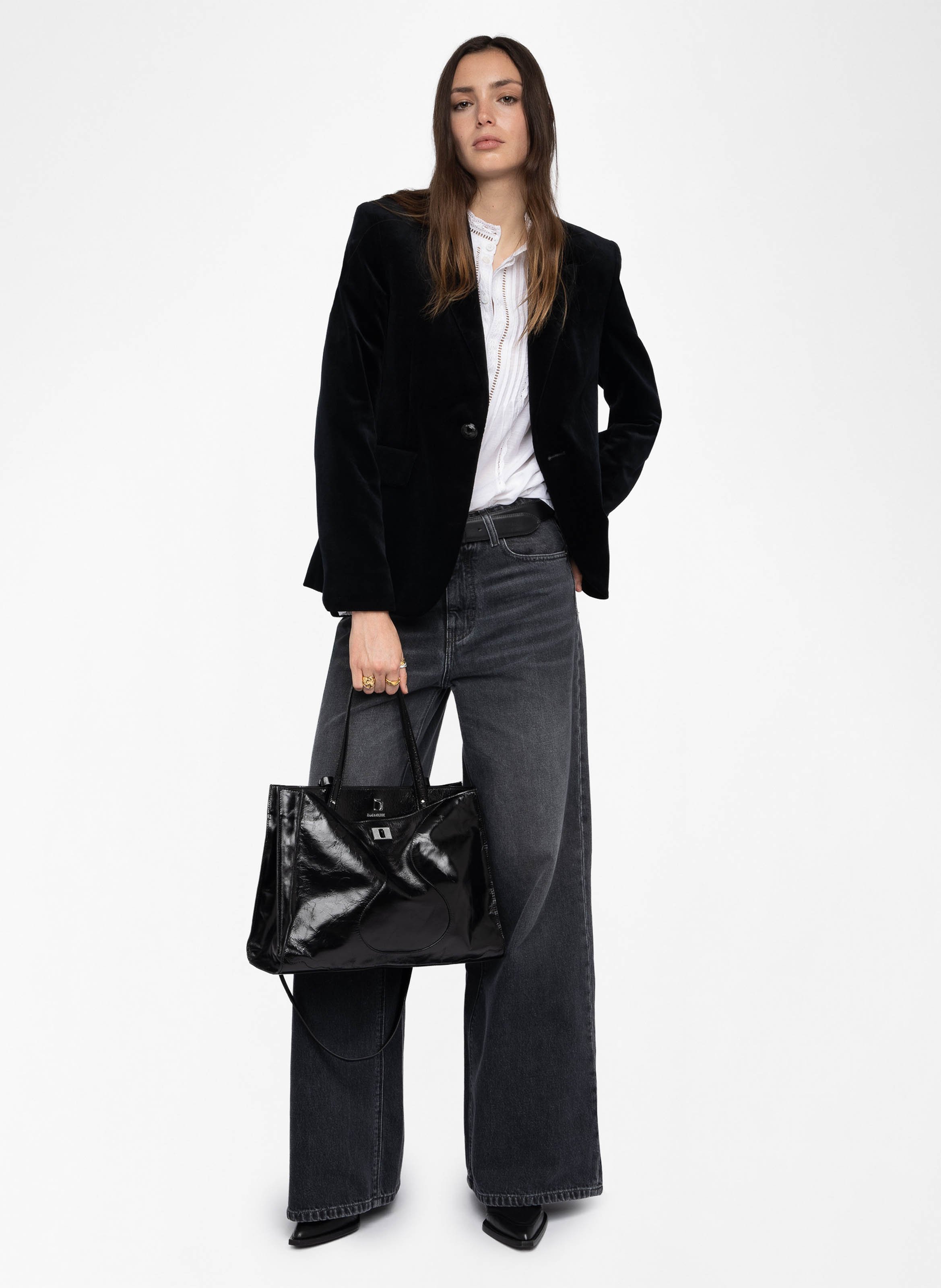 Fluweel katoenen blazer Zwart