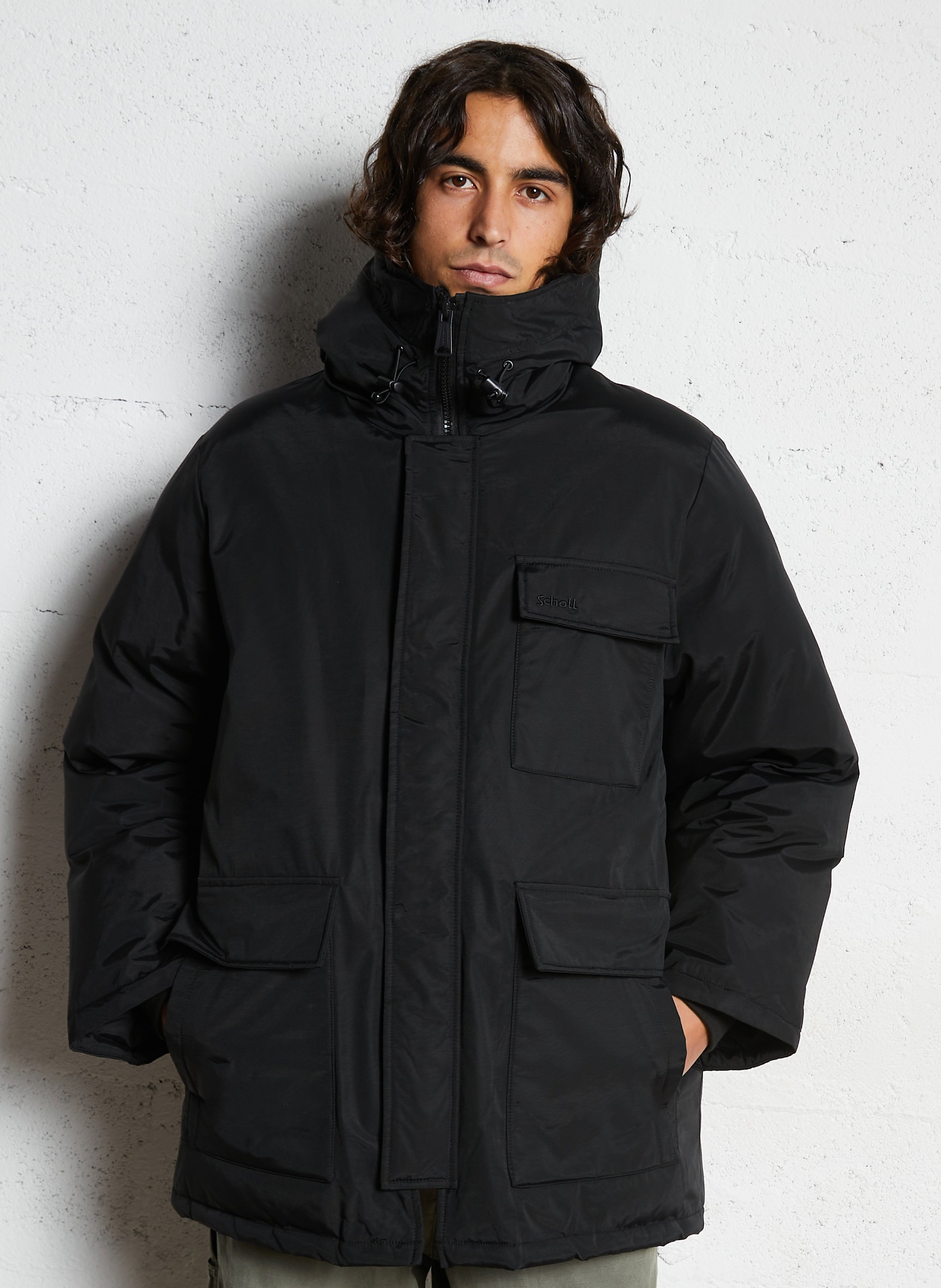Straight hooded parka in blended cotton SCHOTT Black