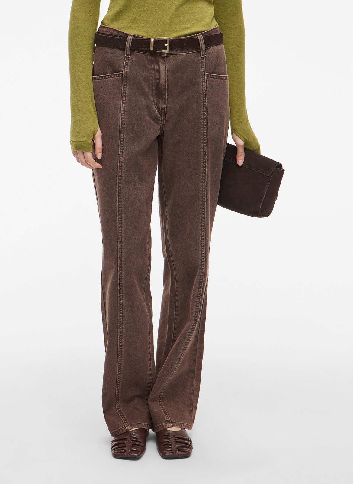 Jean droit en coton et coton recyclé ROUGE EDIT Marron