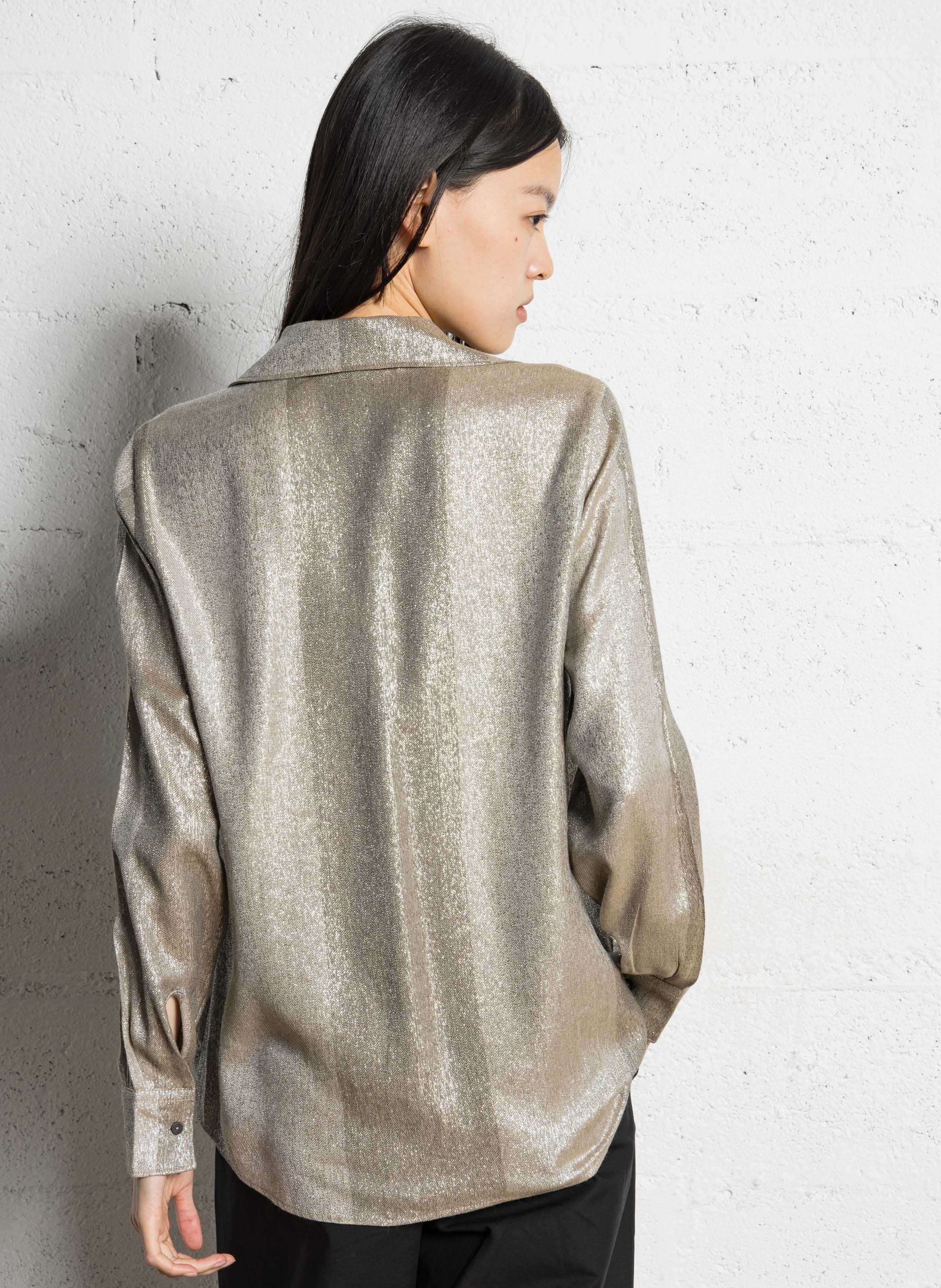 Chemise droite col V pailleté DIEGA Marron