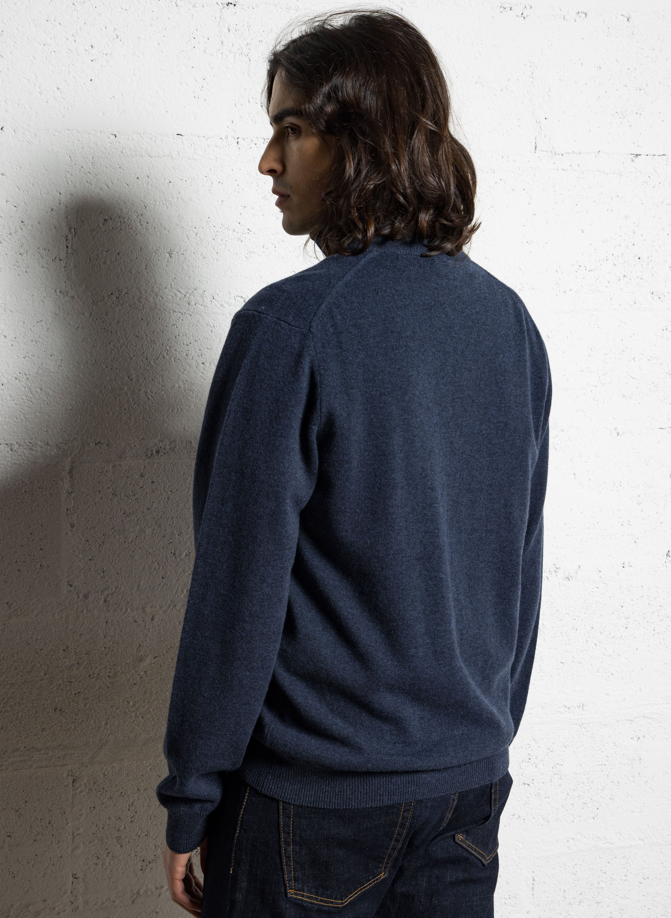 High-neck wool sweater with zip GANT Blue