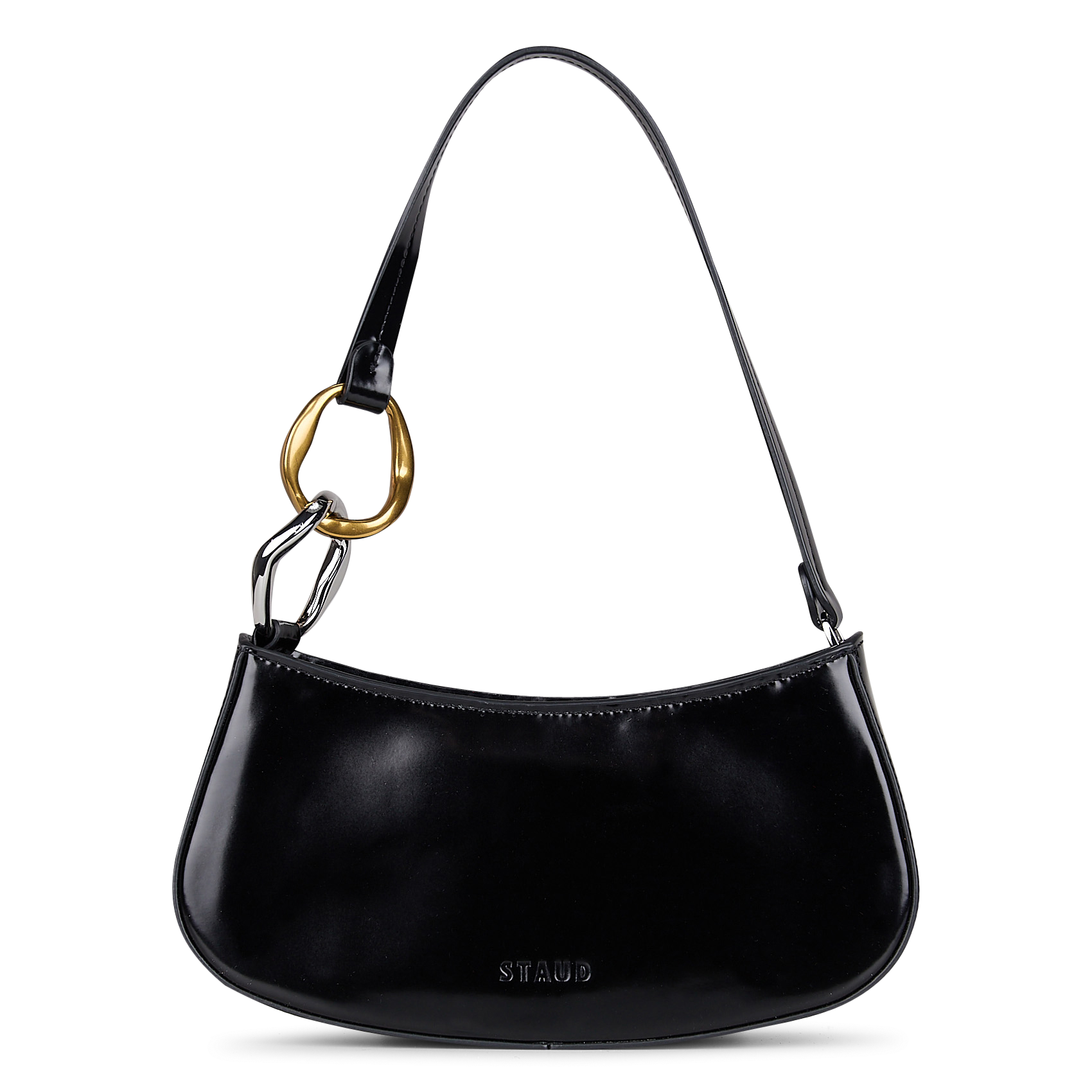 Sac baguette zippé en cuir STAUD Noir