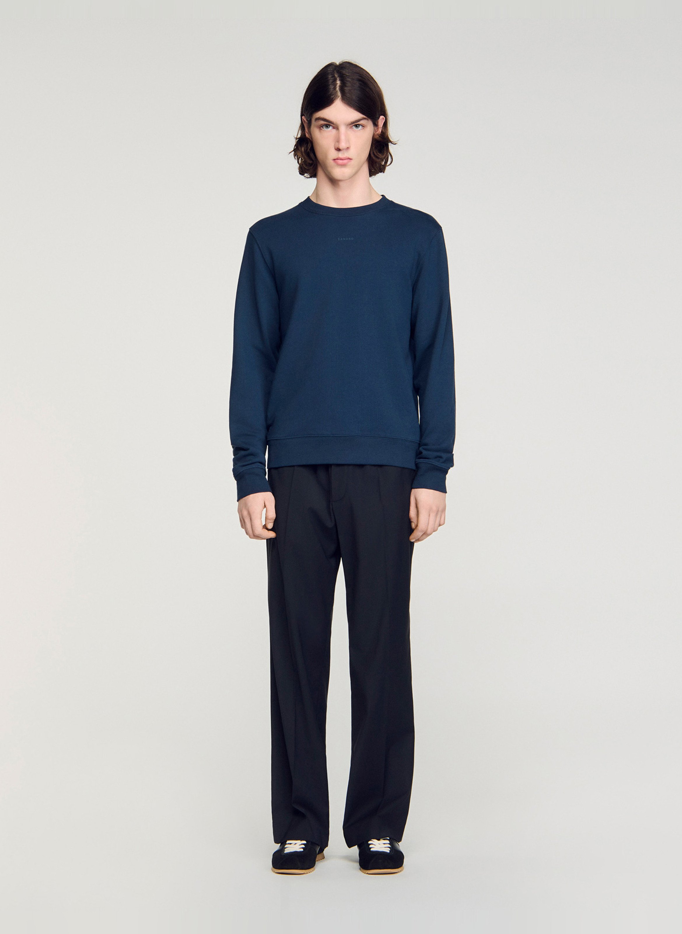 Sweat droit col rond en coton SANDRO Bleu