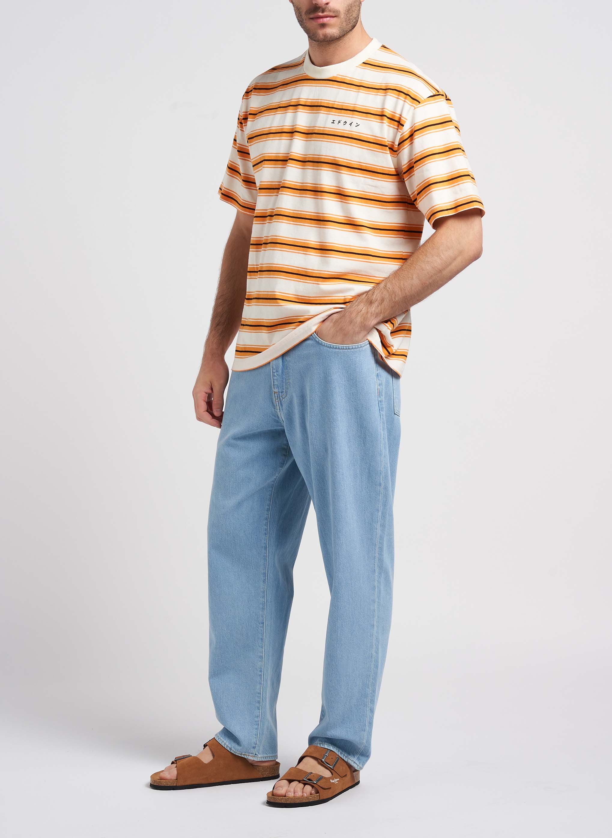 Recht, katoenen T-shirt met ronde hals EDWIN Oranje