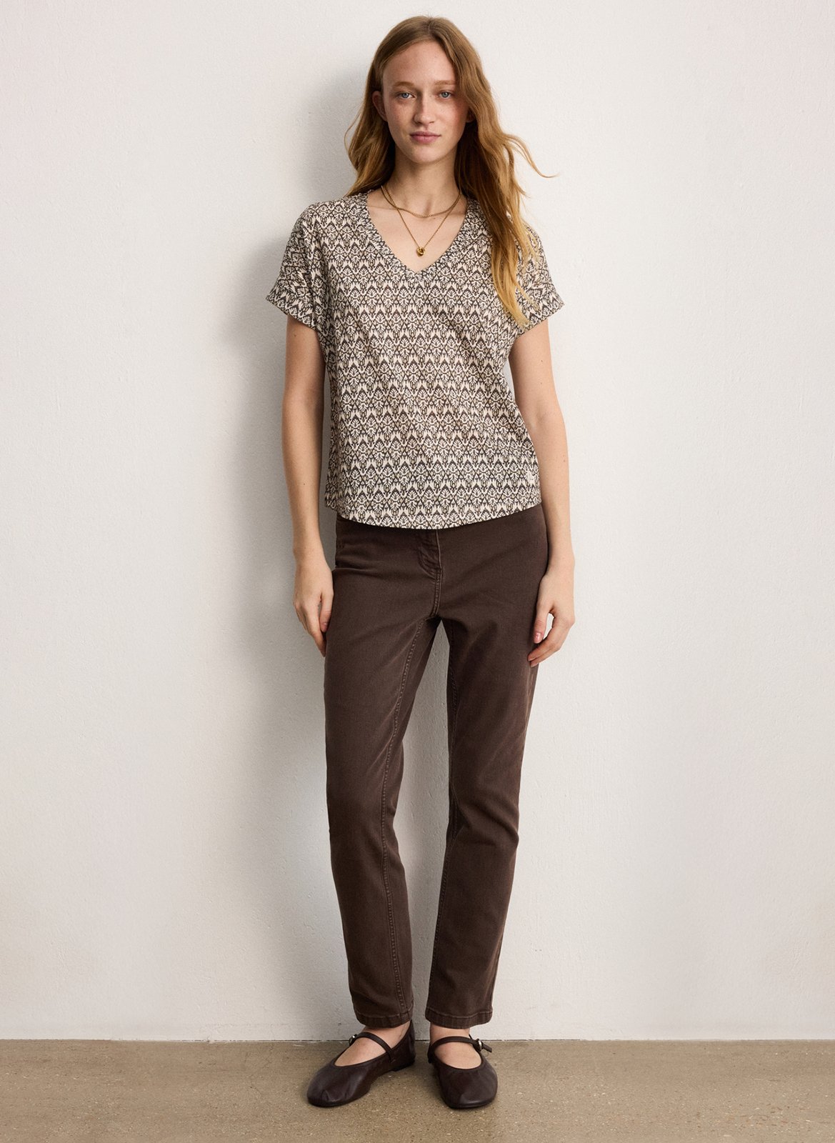 Baumwoll-T-Shirt mit U-Boot-Ausschnitt PABLO Beige