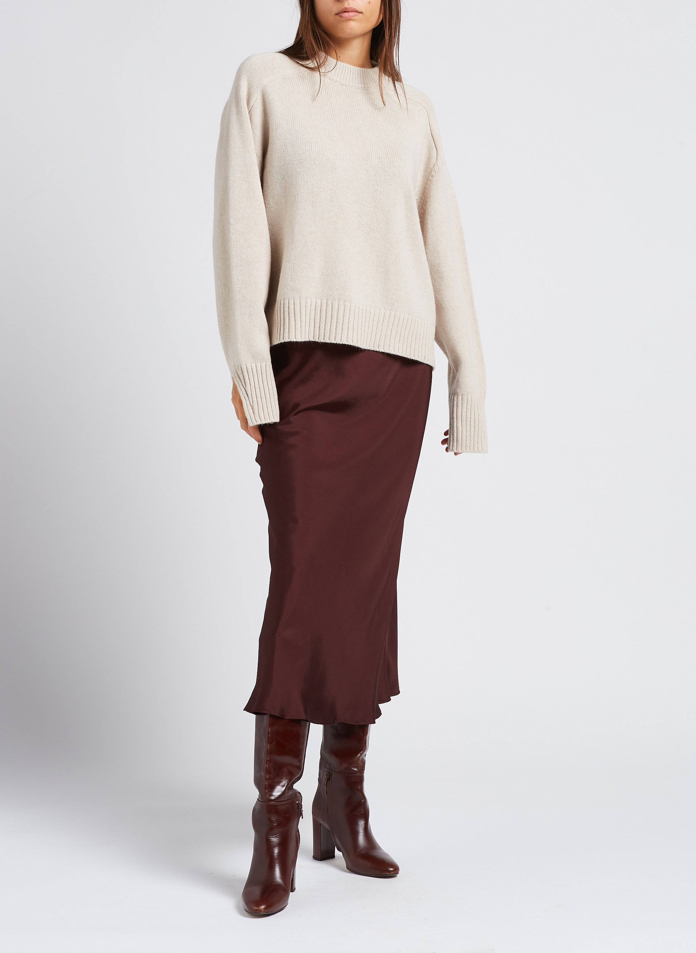 Loose-fit round-neck wool sweater SOEUR Beige