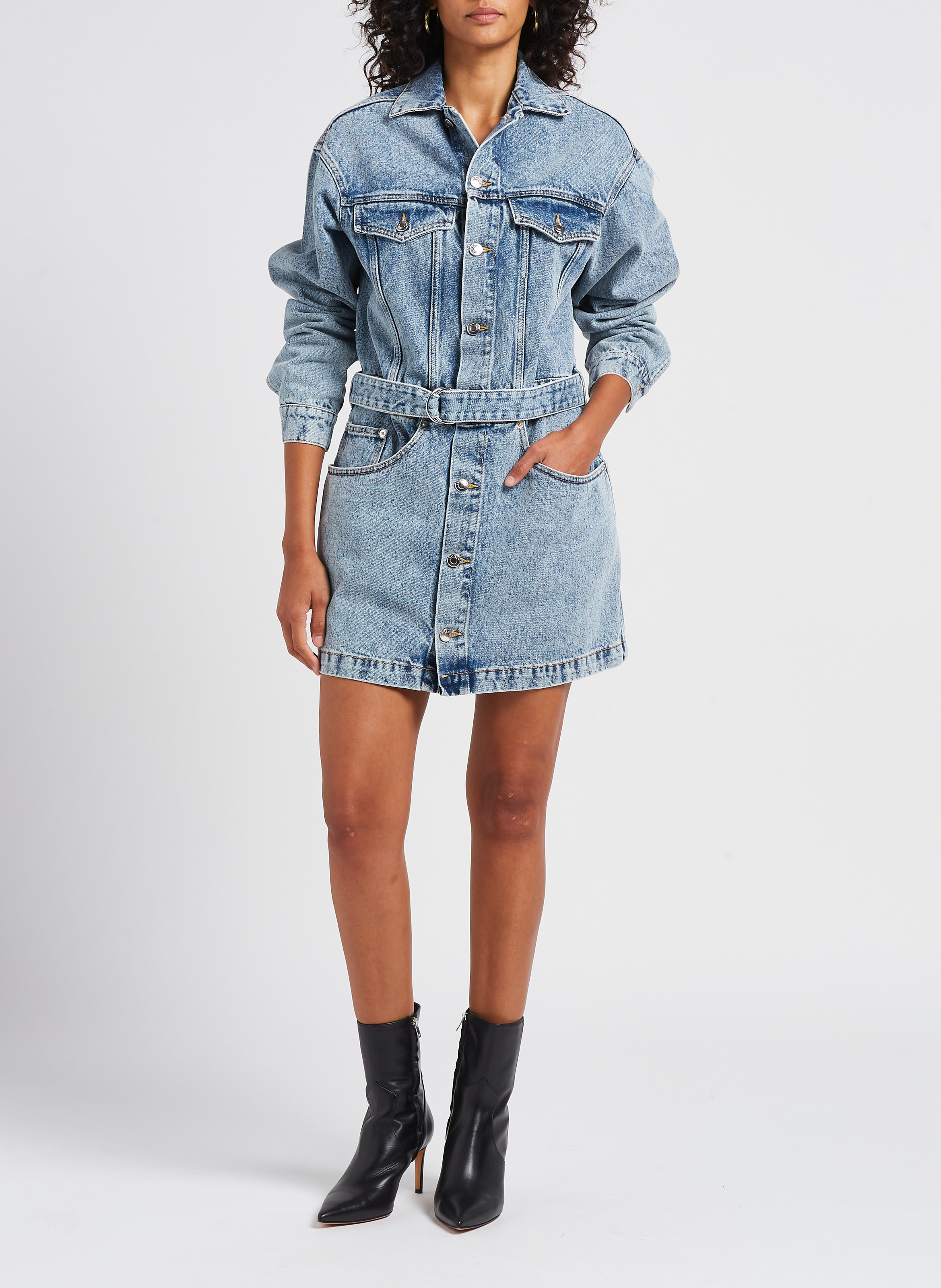 Gerade geschnittenes Denim-Kurzkleid in Stone-Washed-Optik IRO Blau