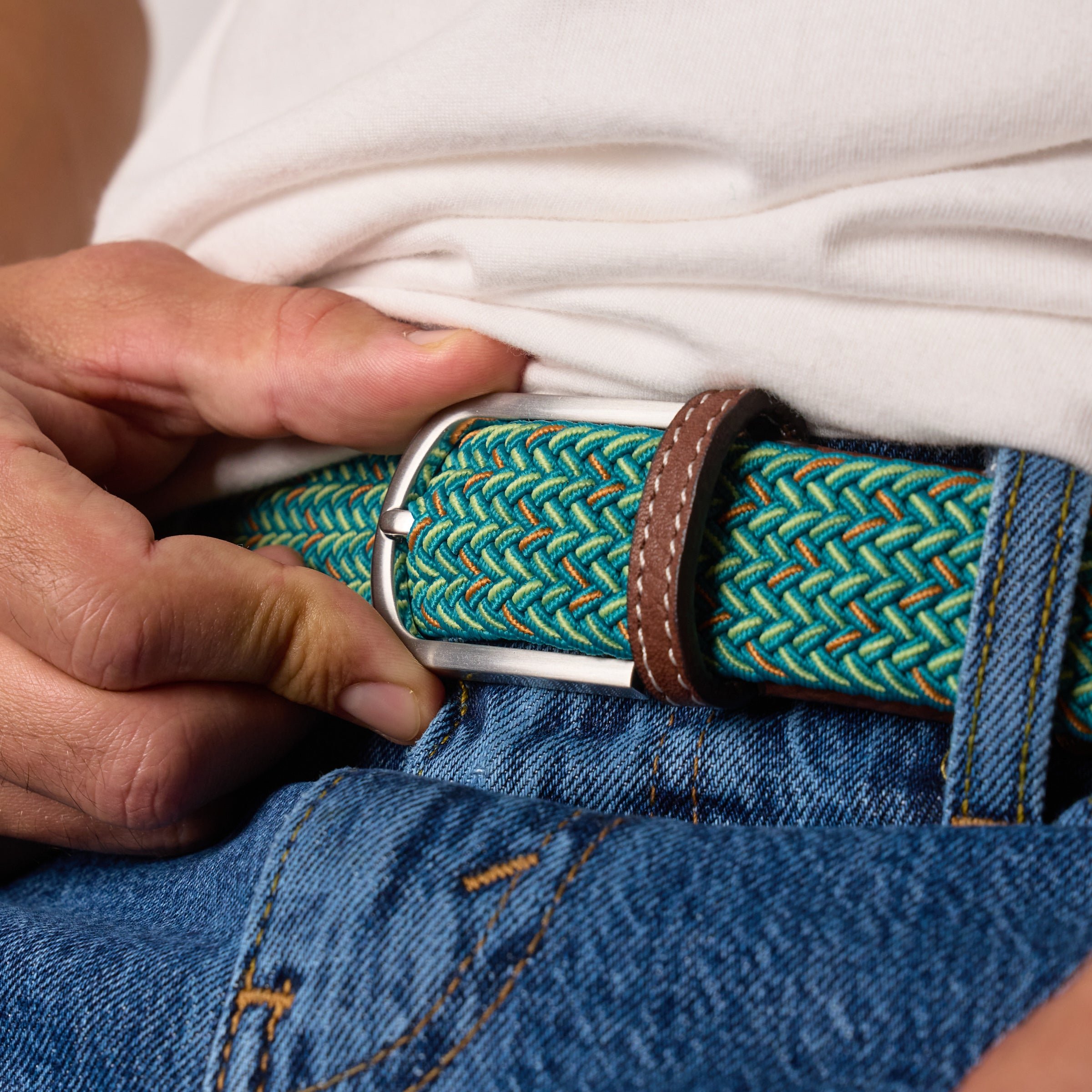 Multicolored braided elastic belt BILLYBELT Green