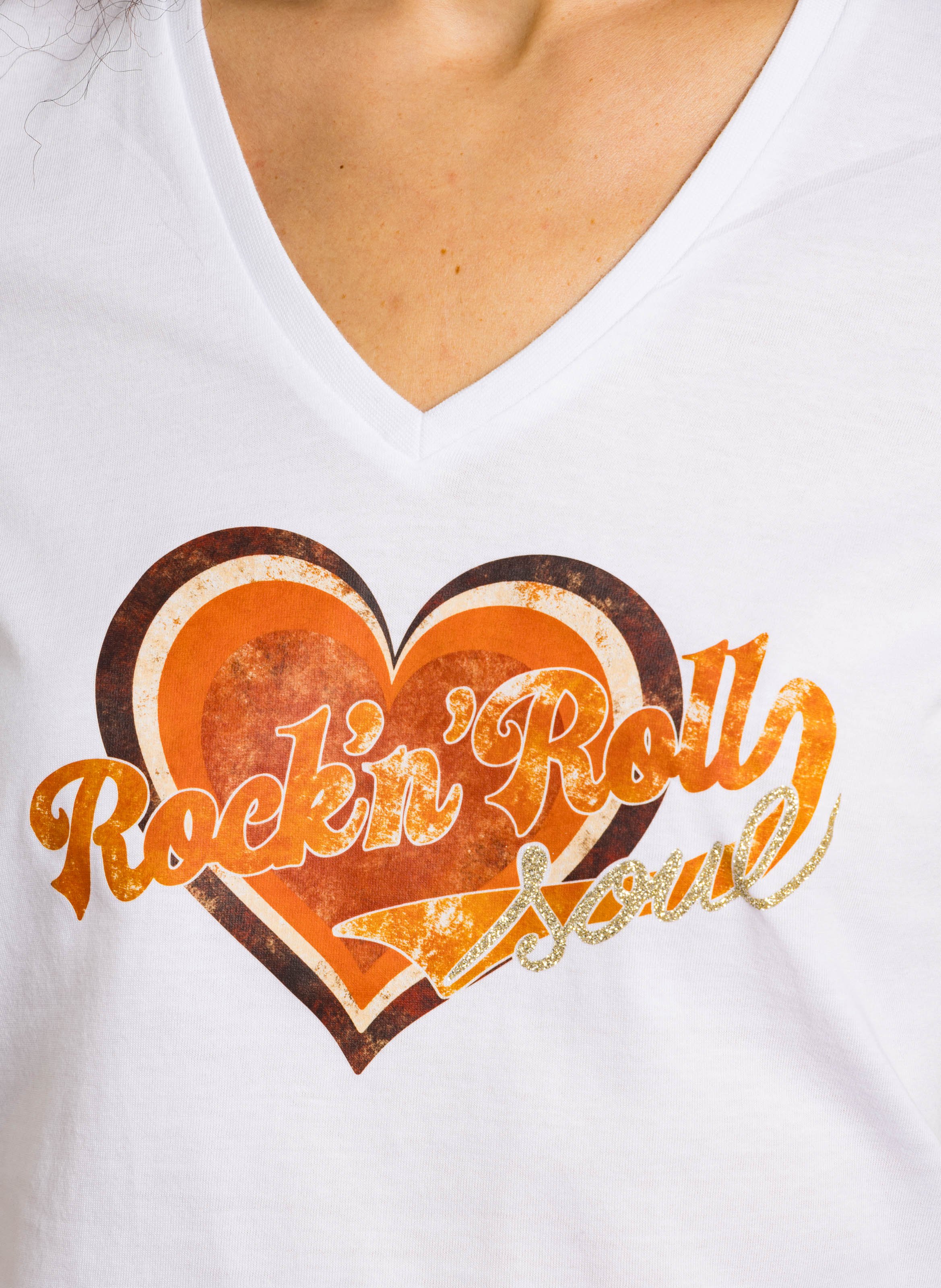 Tee-shirt cintré col V sérigraphié en coton PLEASE Blanc