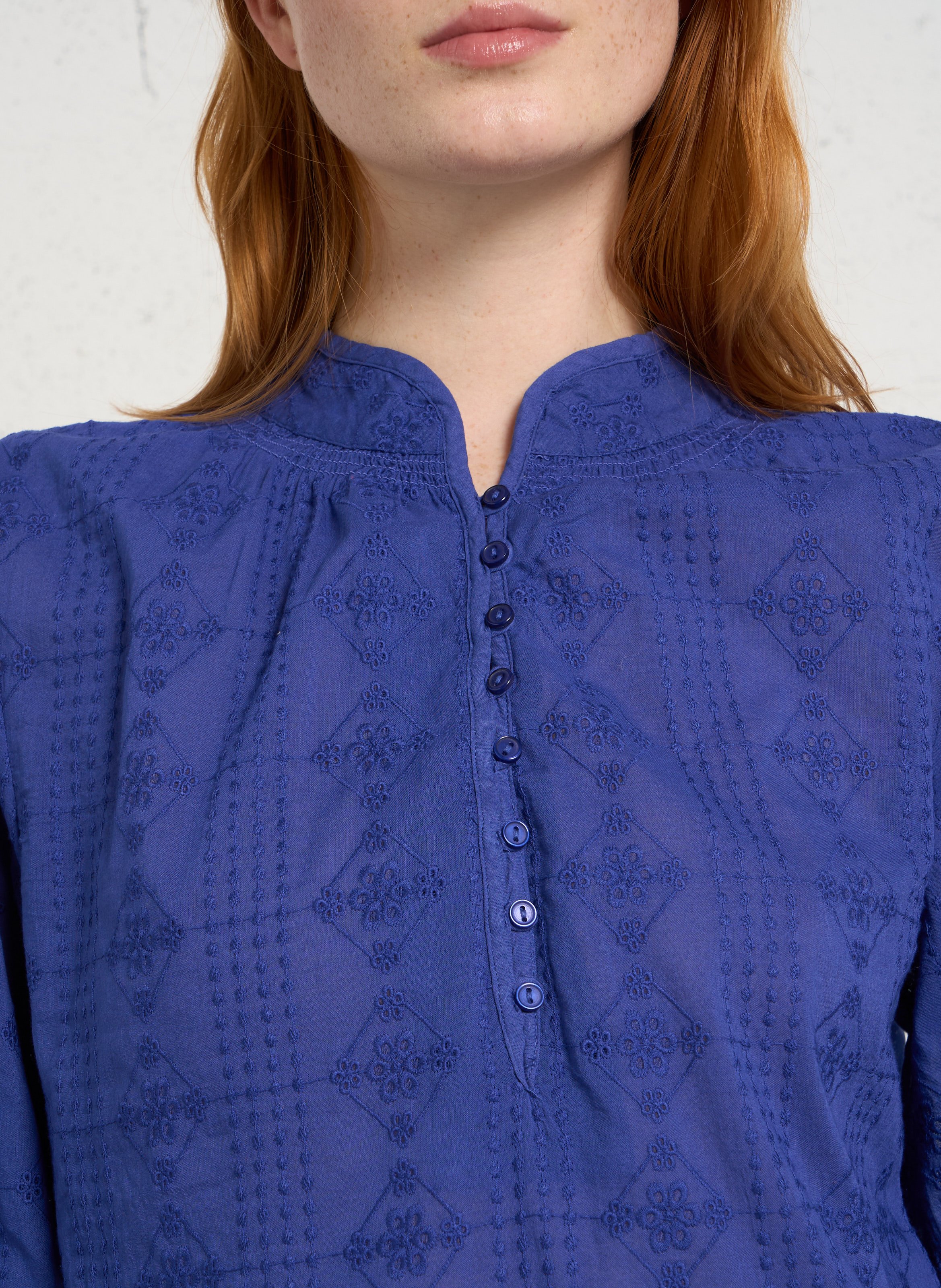 Blouse col V en coton MAISON 123 Bleu