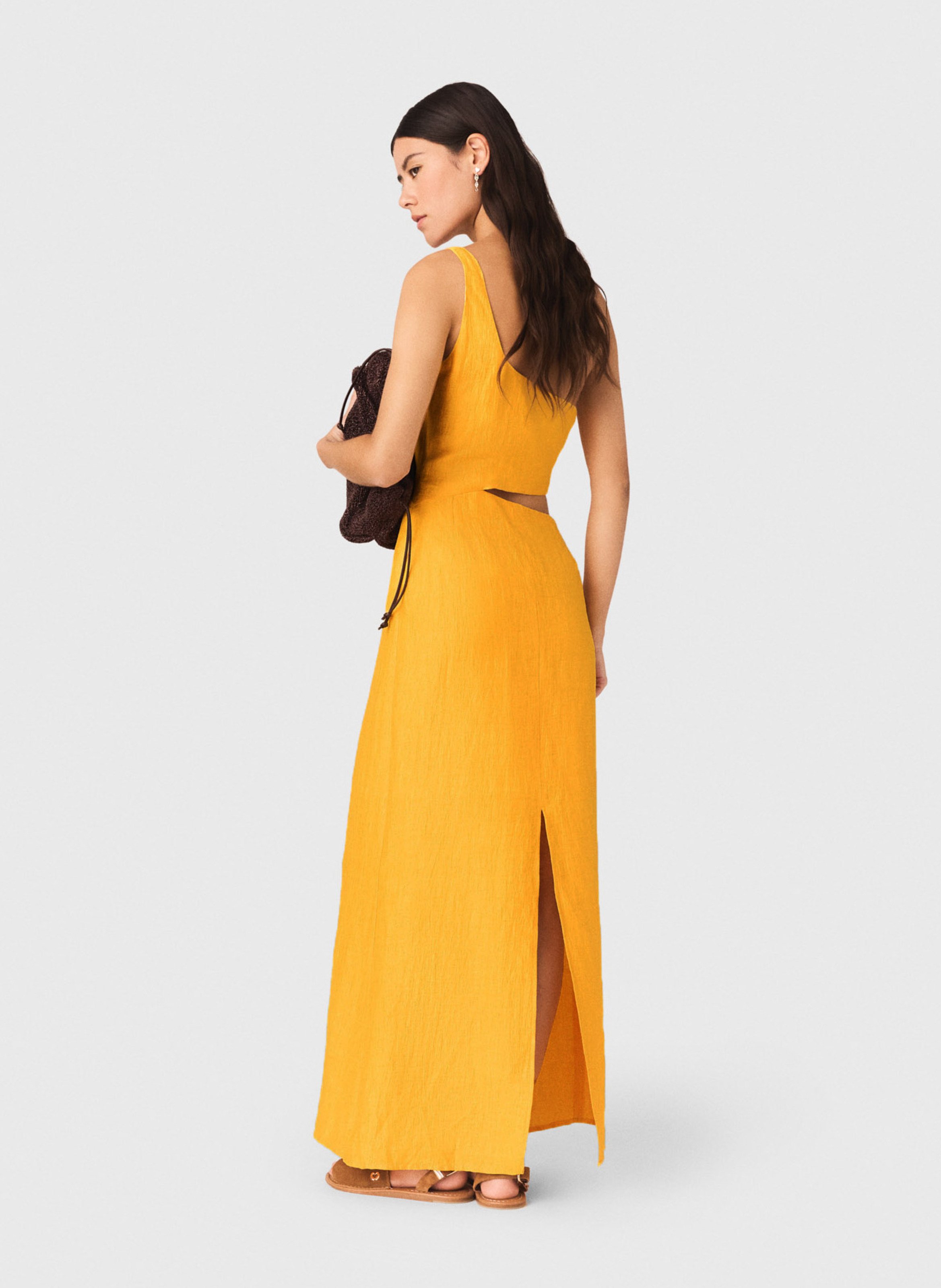 Robe longue unie en lin mélangé MAJE Orange