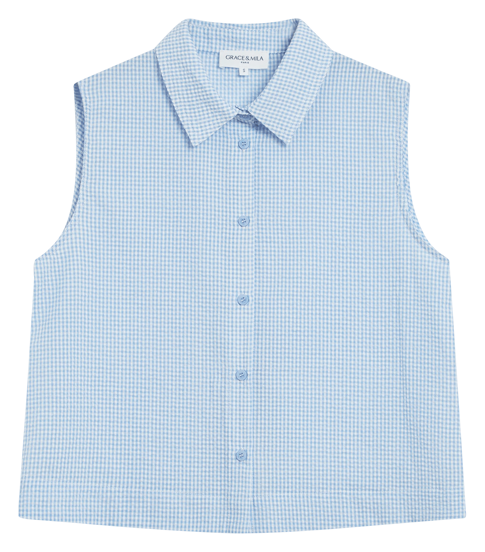 Chemise col classique manches contrastantes en coton GRACE ET MILA Blue