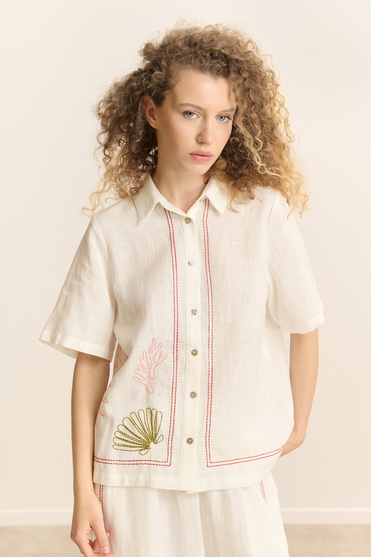 Short-sleeved embroidered shirt GARANCE PARIS White