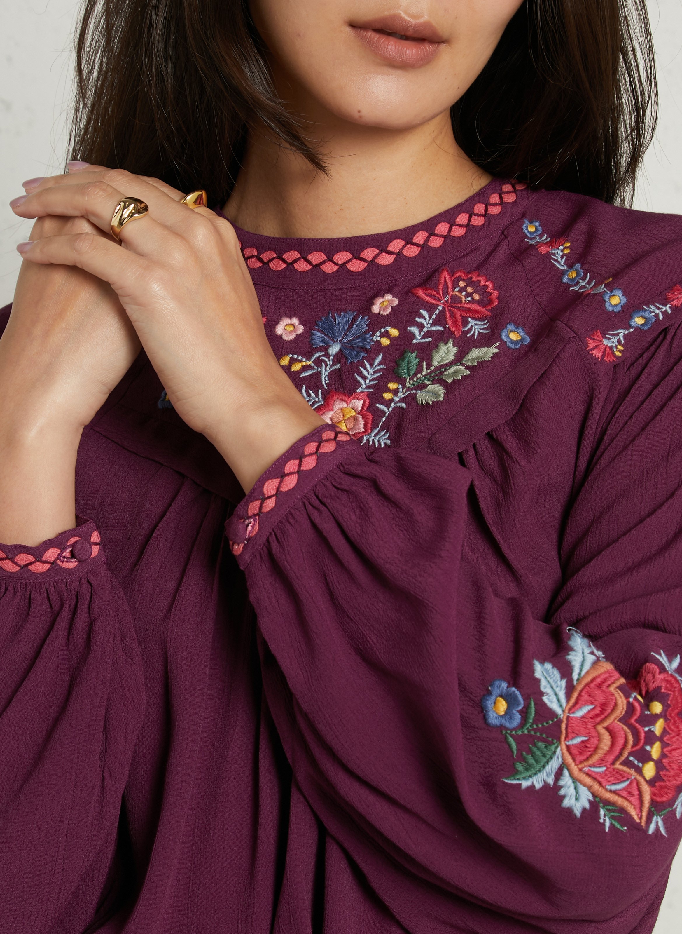 Blouse droite col rond brodé LOUISE MISHA Rouge