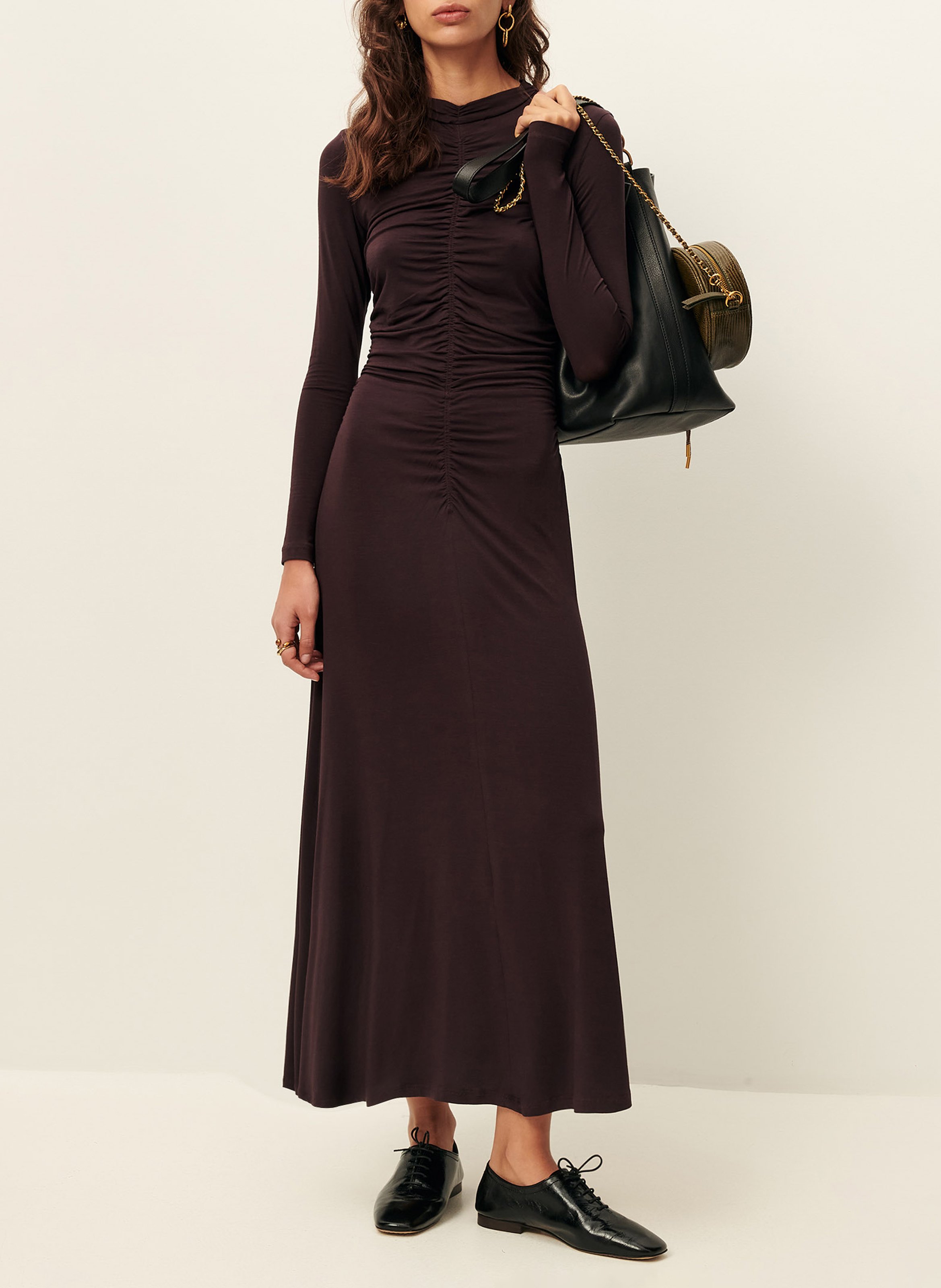 Long round-neck dress SESSUN Brown
