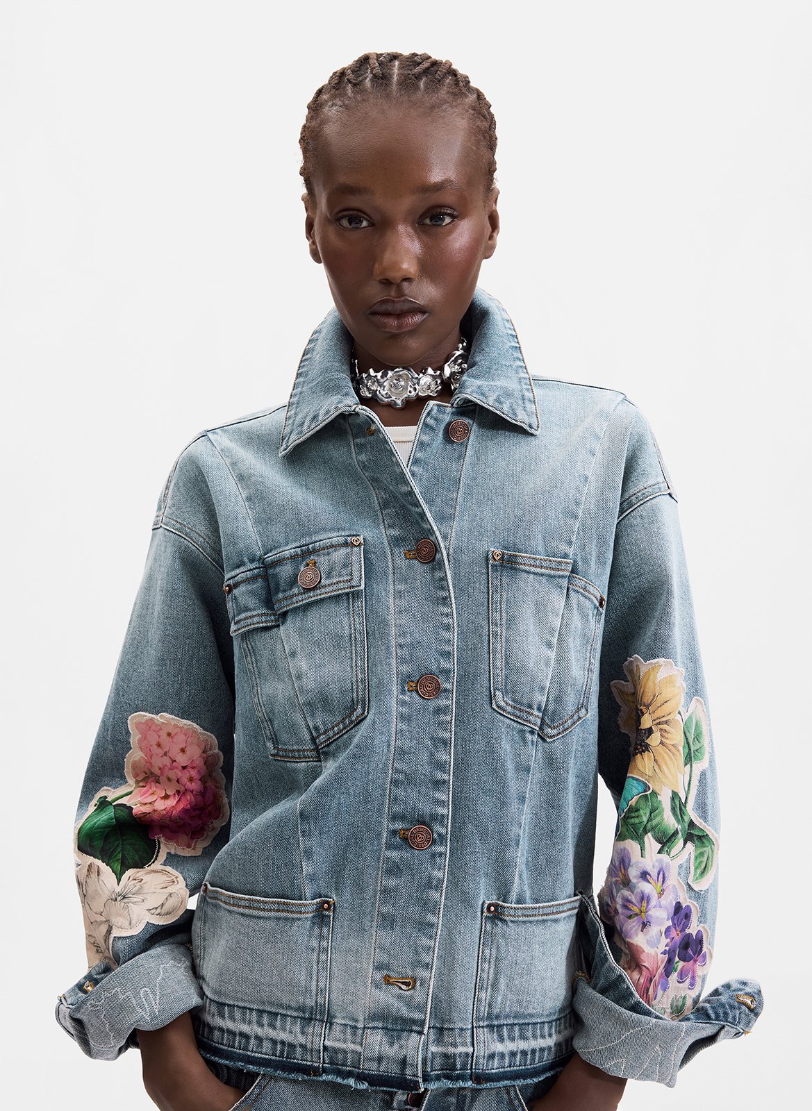Oversized cotton-blend jacket with classic collar DESIGUAL Blue