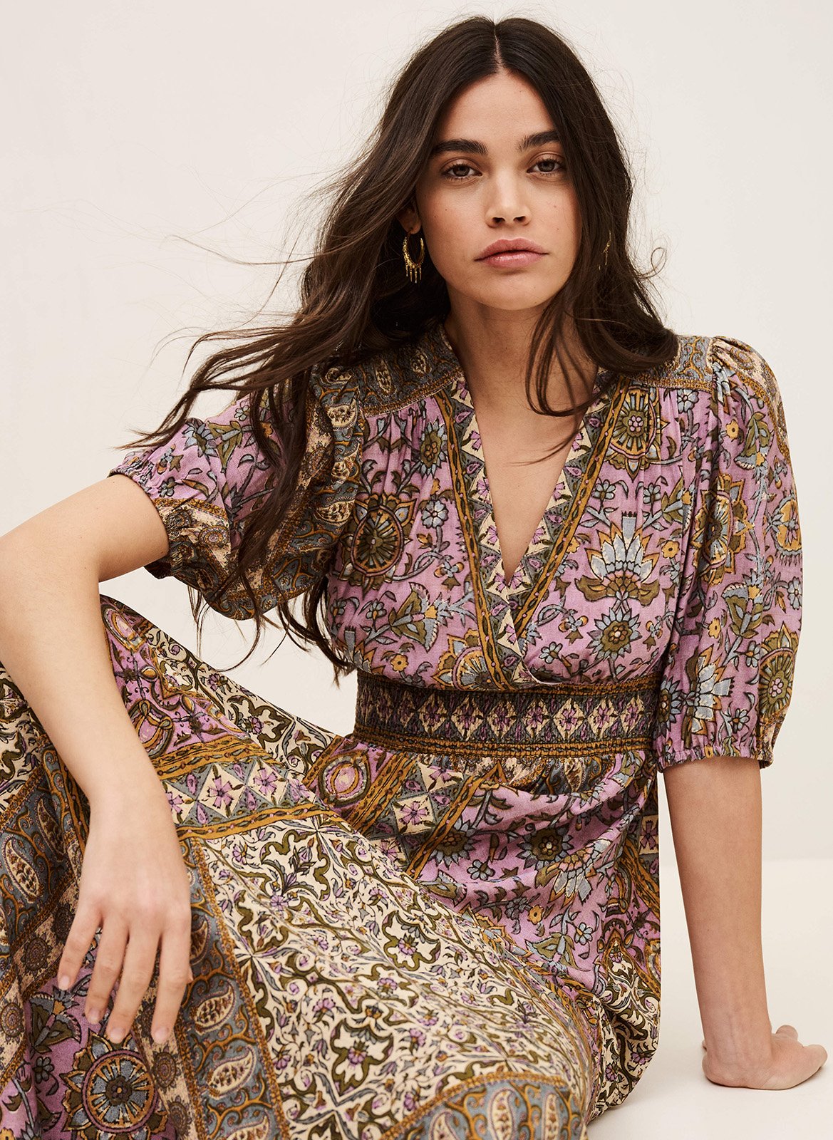 Lange jurk met V-hals en print BA&SH Violet