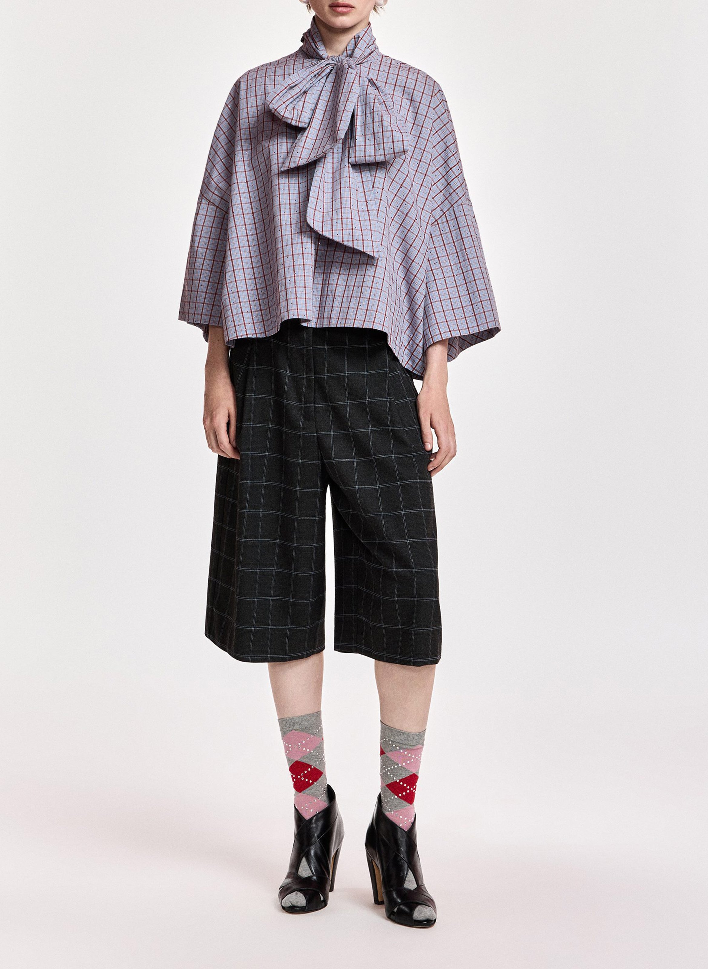 Oversize cotton collar lavallière top | Blue ESSENTIEL ANTWERP Women