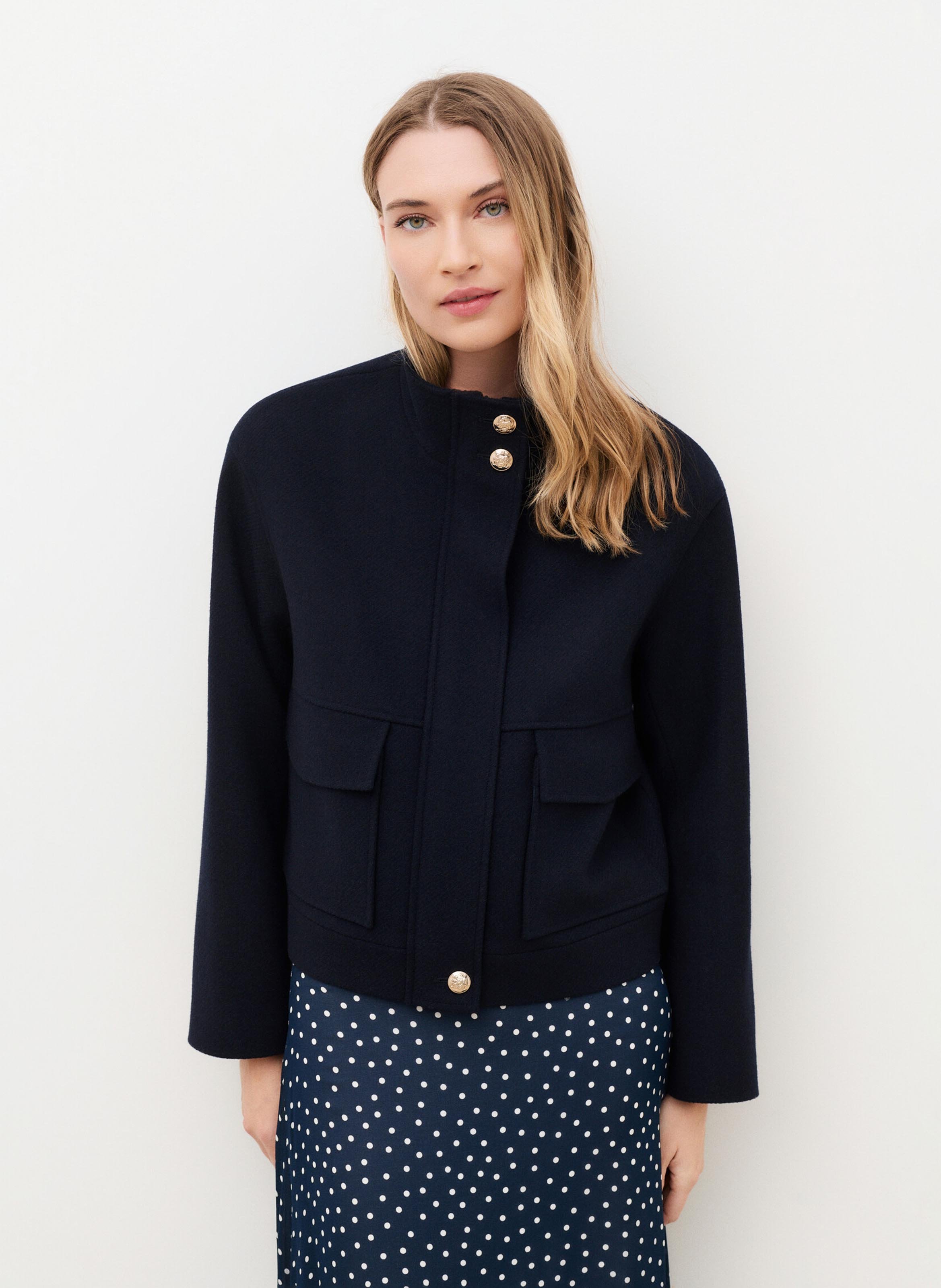 High-neck wool-blend coat CAROLL Blue