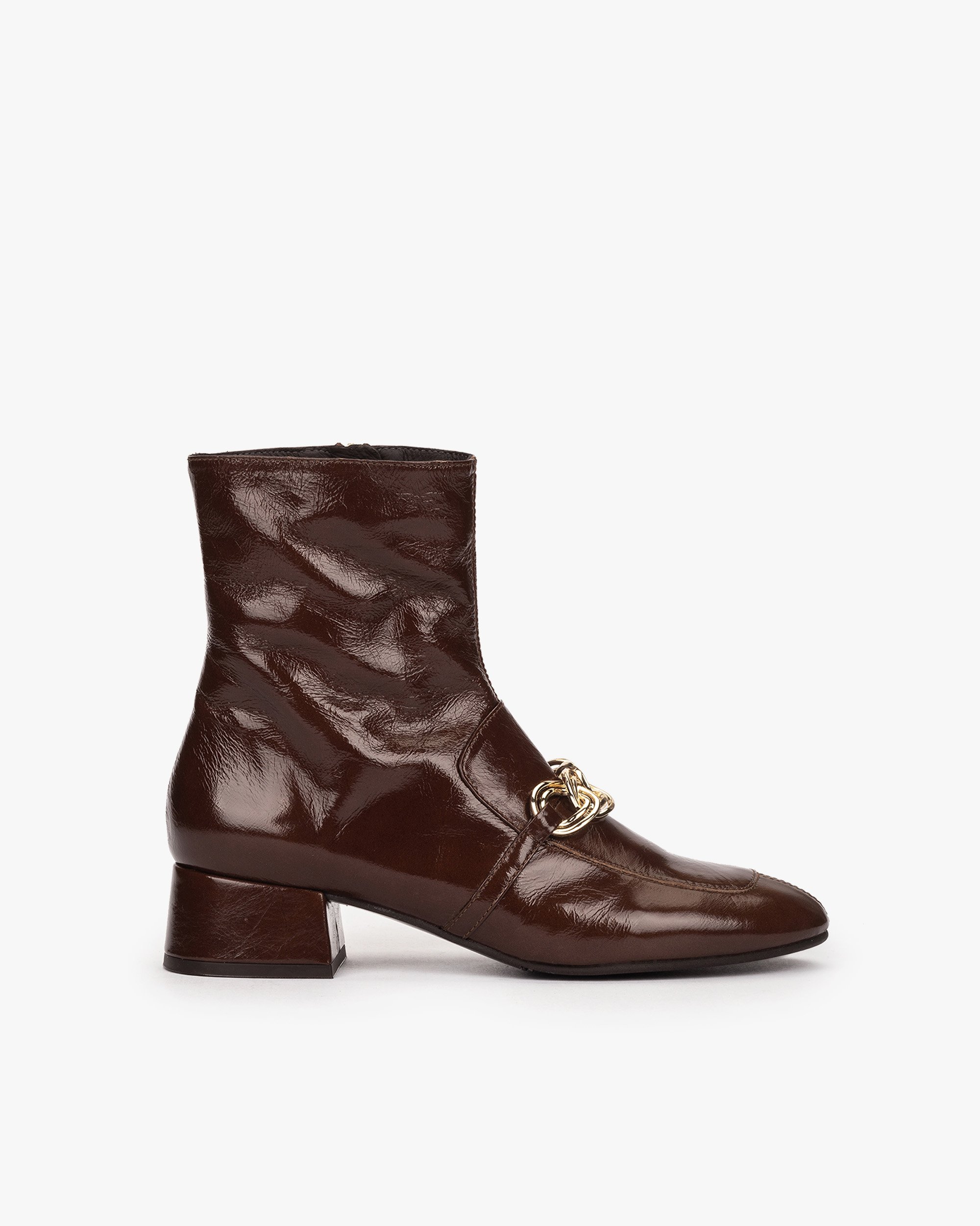 Brown patent leather ankle boots with ornament PEDRO MIRALLES Brown