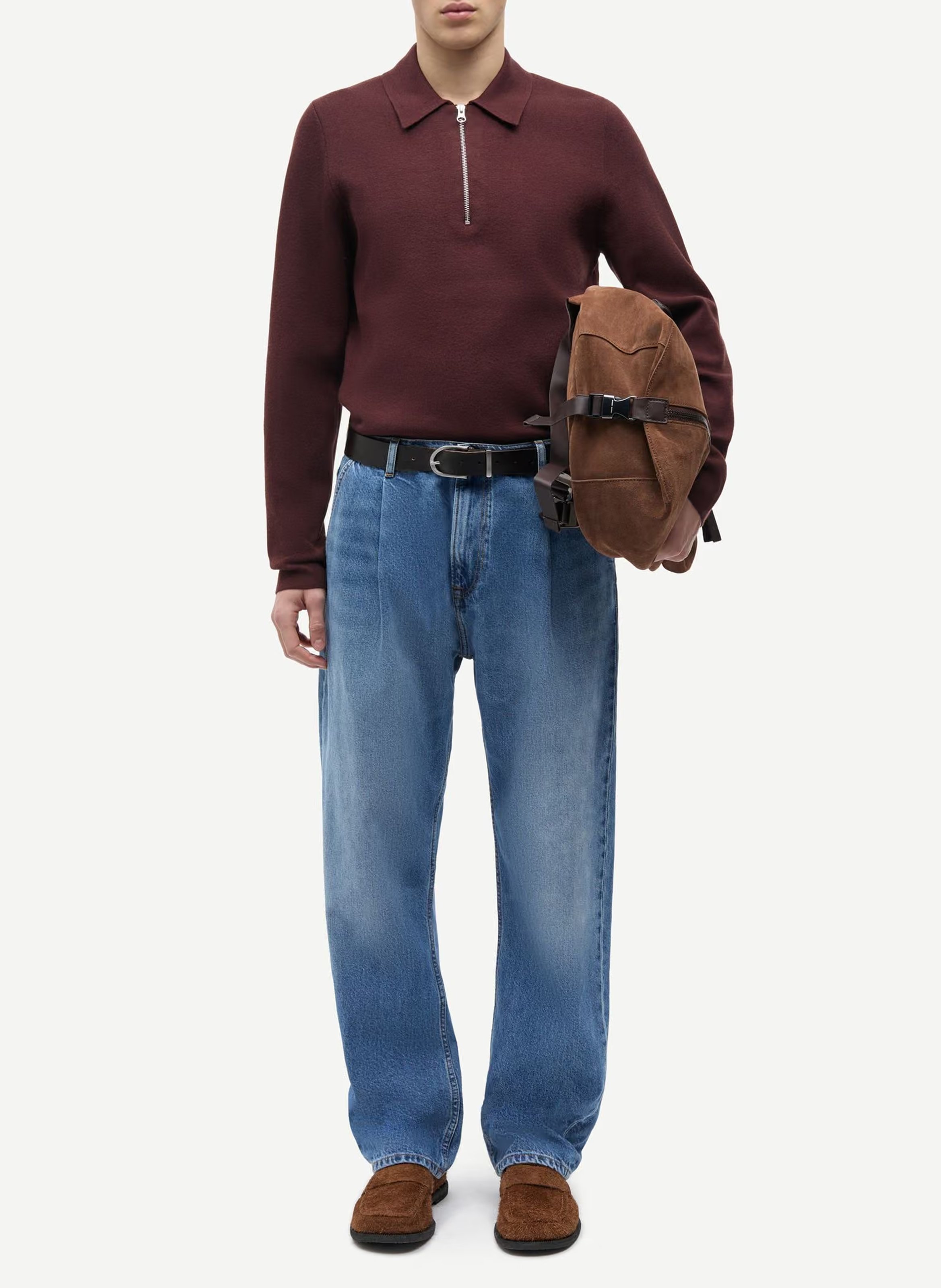 Straight-fit zip-neck polo sweater SAMSOE SAMSOE Brown