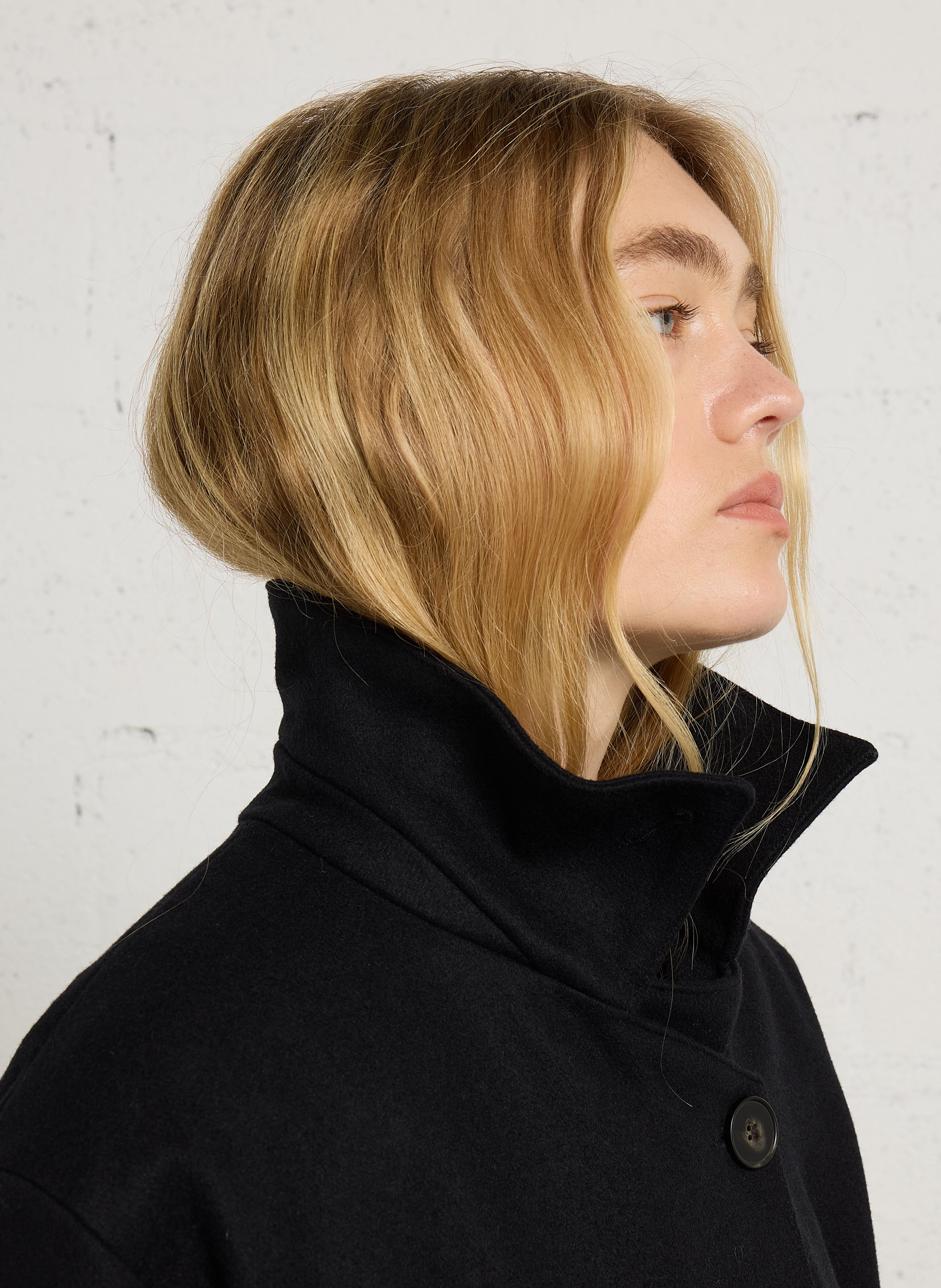 Manteau long et ample en laine recyclée mélangée SOEUR Noir