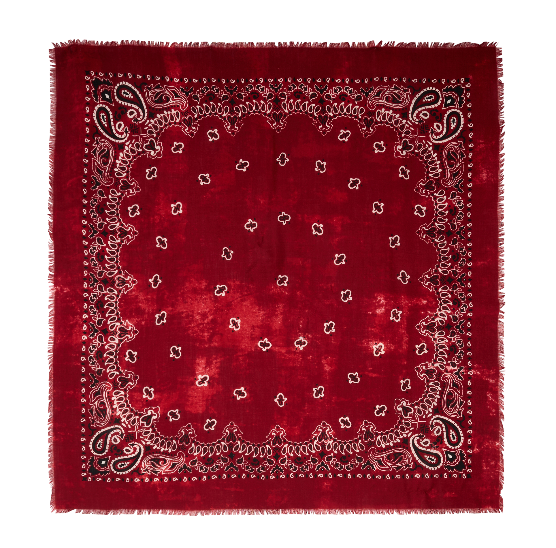 Printed wool scarf with fringes DESTIN Red