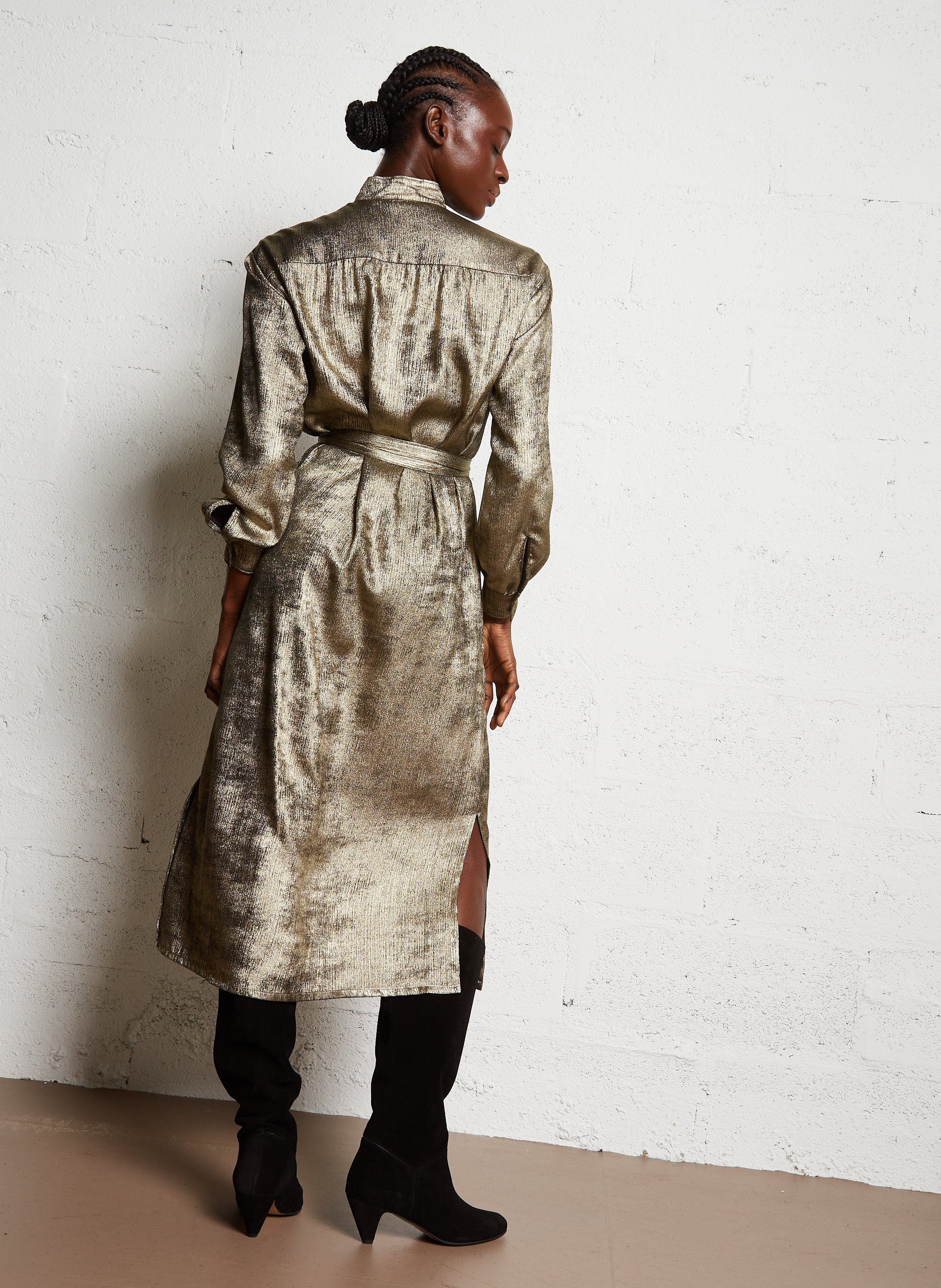Long high-neck metallic dress HARTFORD Golden