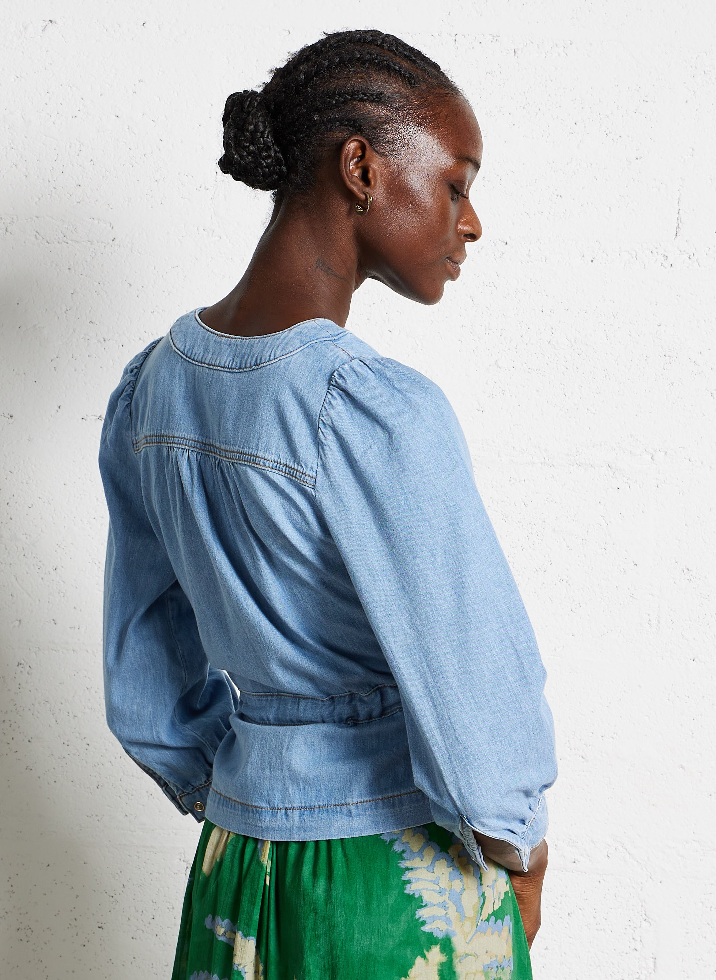 Straight cotton V-neck top BA&amp;SH Blue