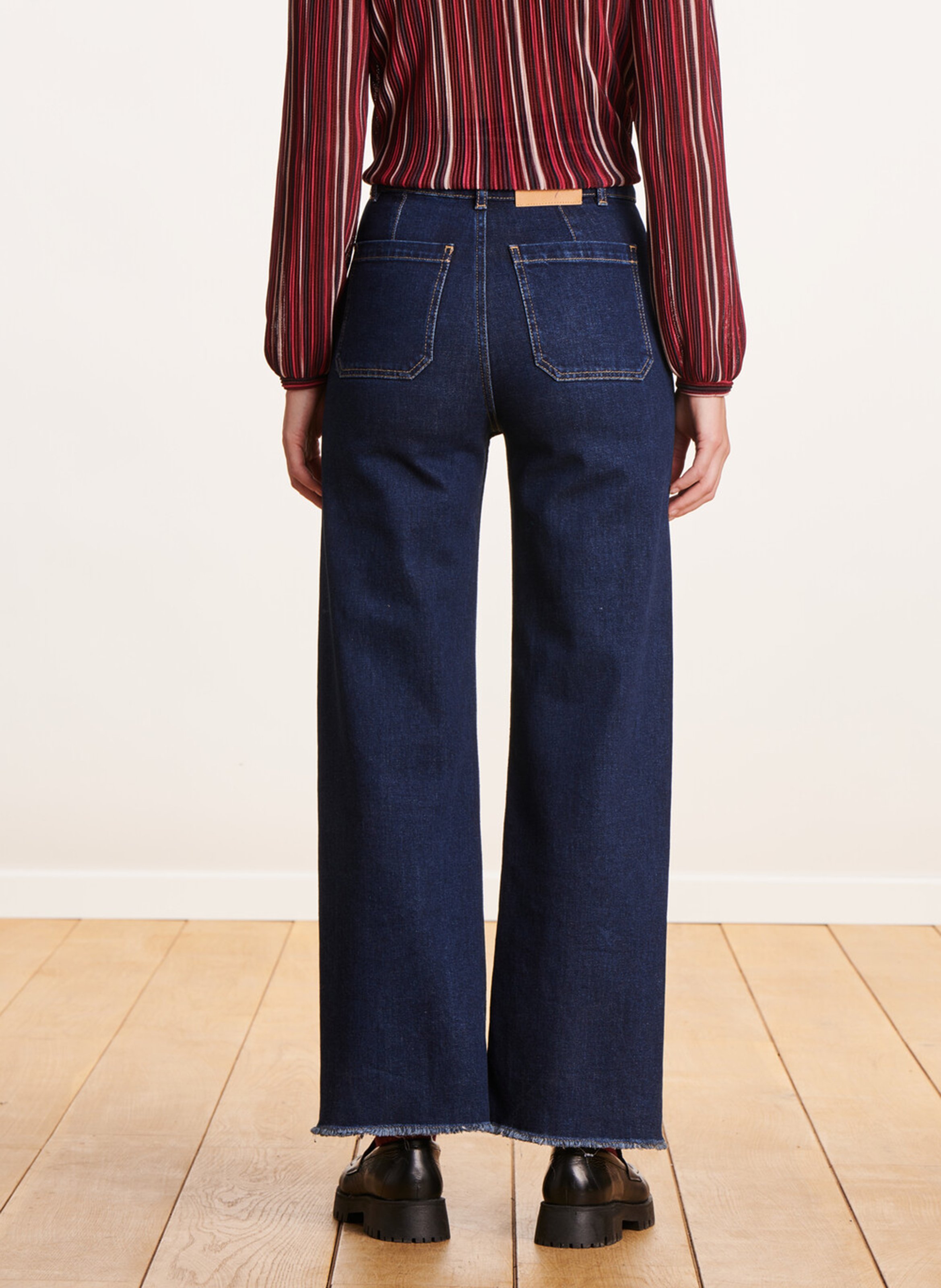 Jean droit taille haute en coton biologique mélangé LA FEE MARABOUTEE Bleu