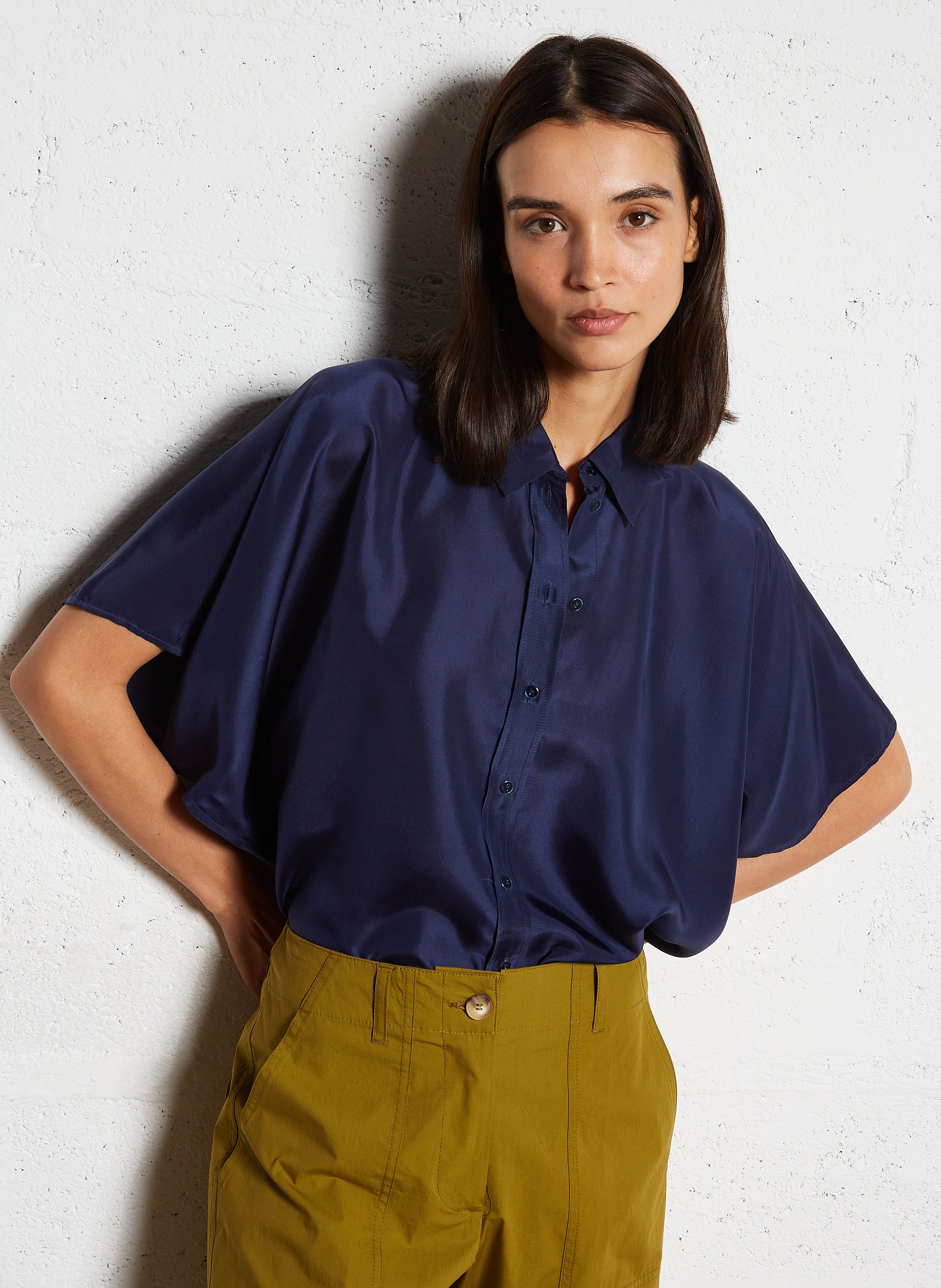 Chemise manches courtes en soie MOMONI Bleu