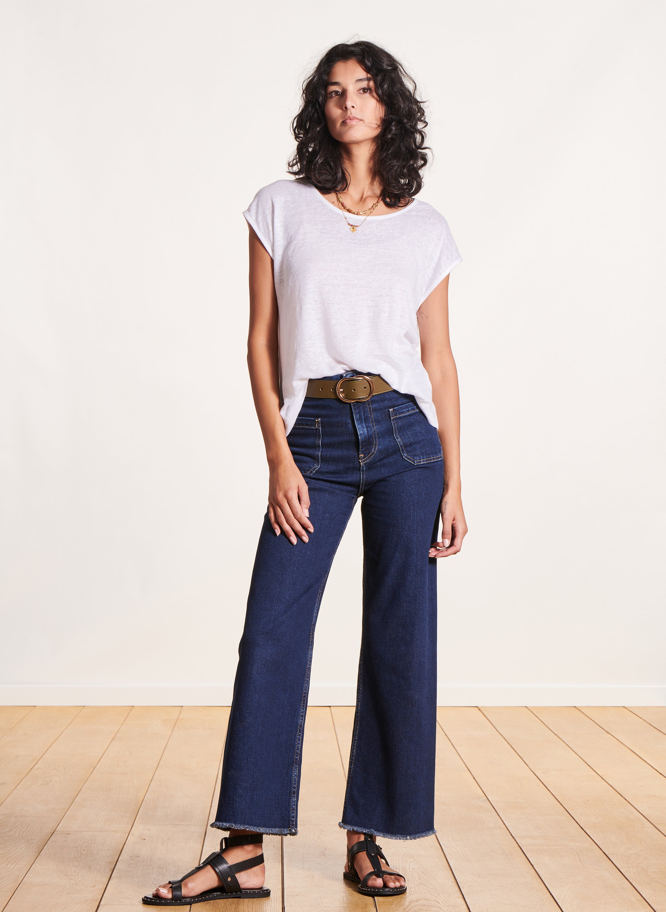 Straight-cut marled linen T-shirt LA FEE MARABOUTEE White