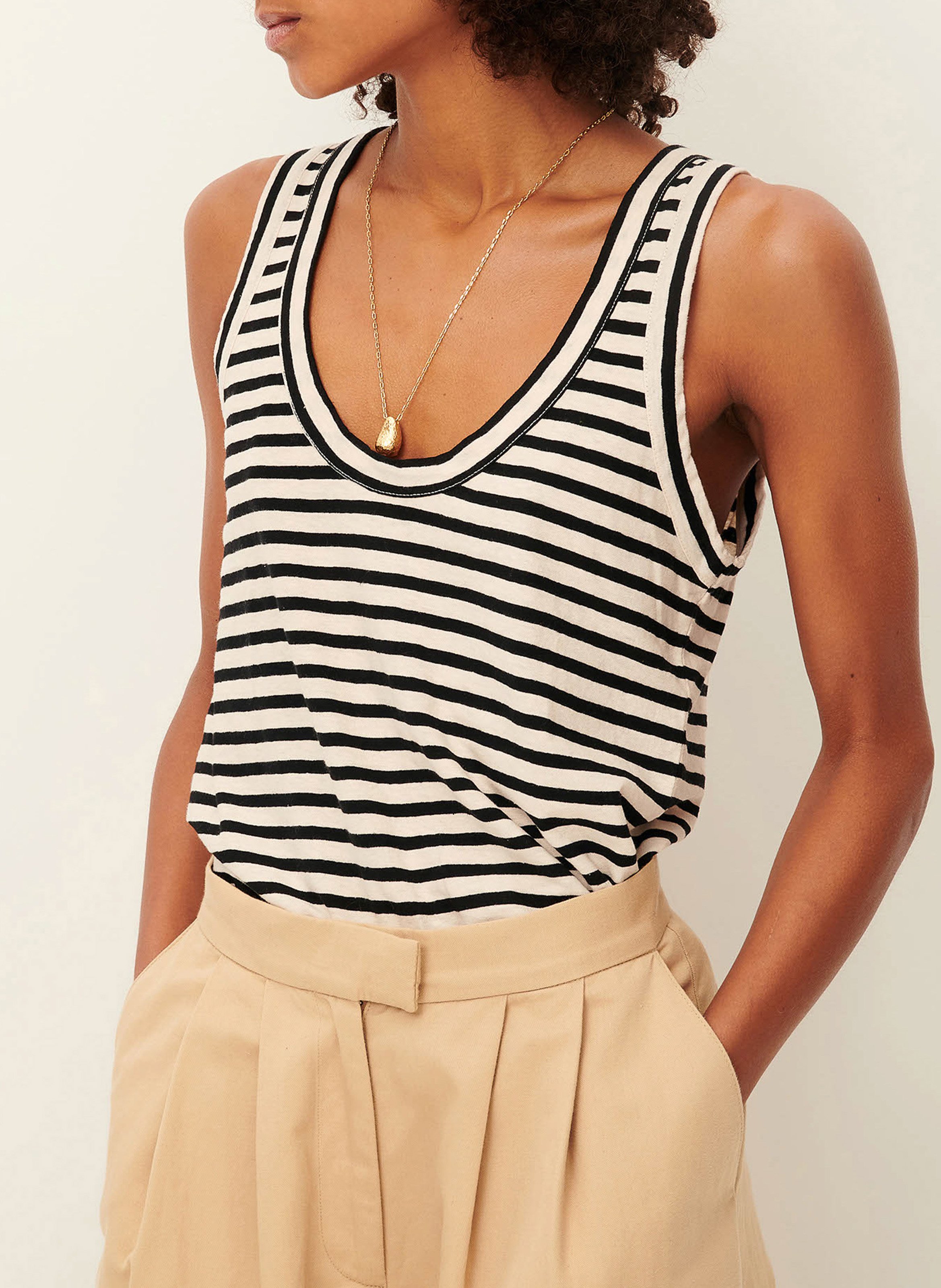 Débardeur à rayures larges en coton bio et lin SESSUN Beige