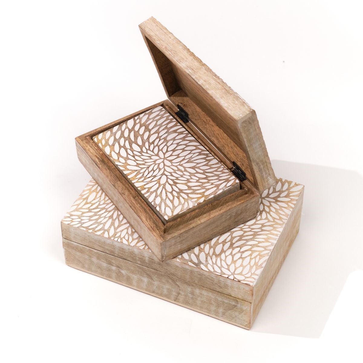 Set of 3 wooden boxes FACTORY Beige