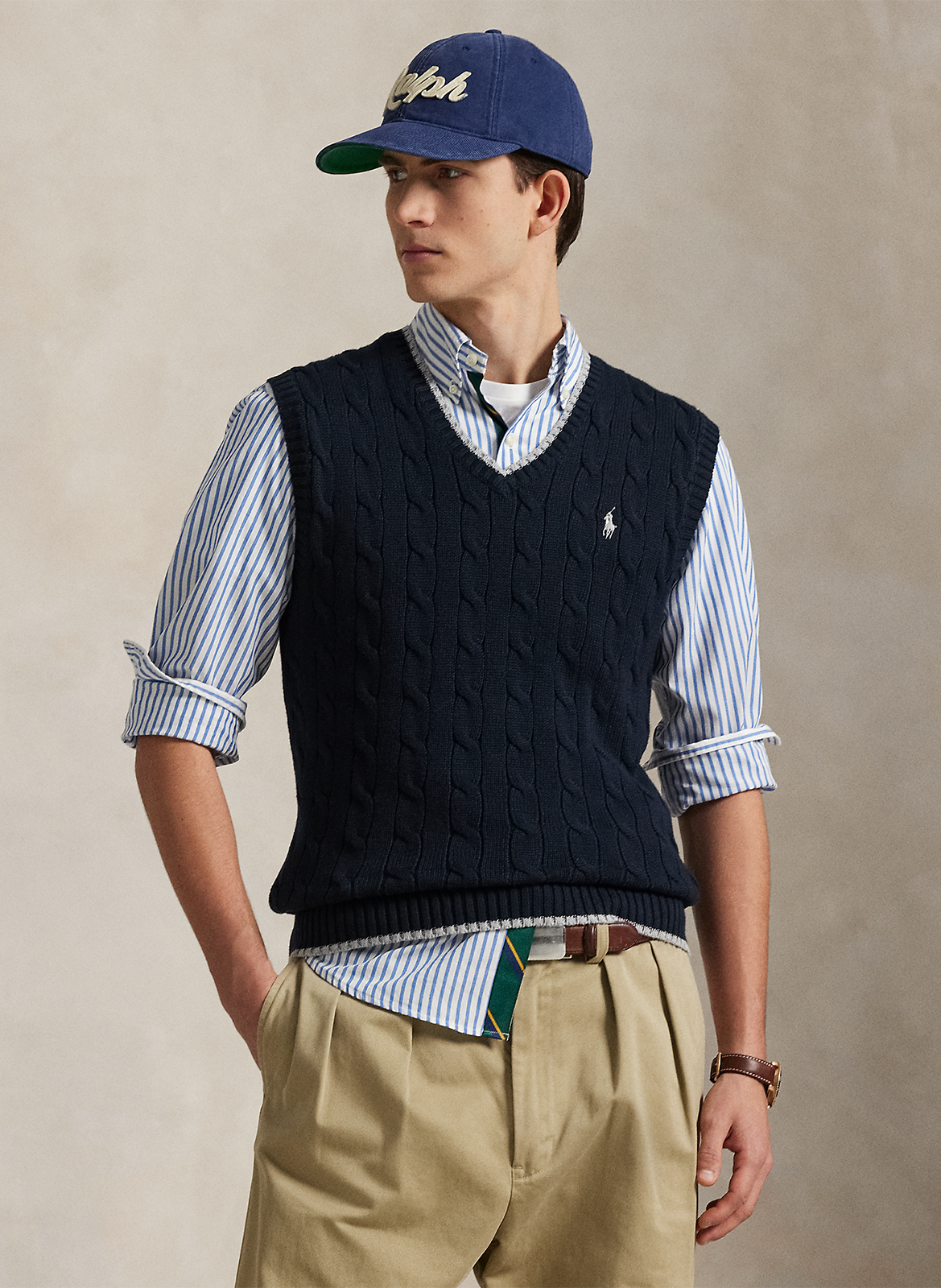 Pull col v en coton POLO RALPH LAUREN Multicolore