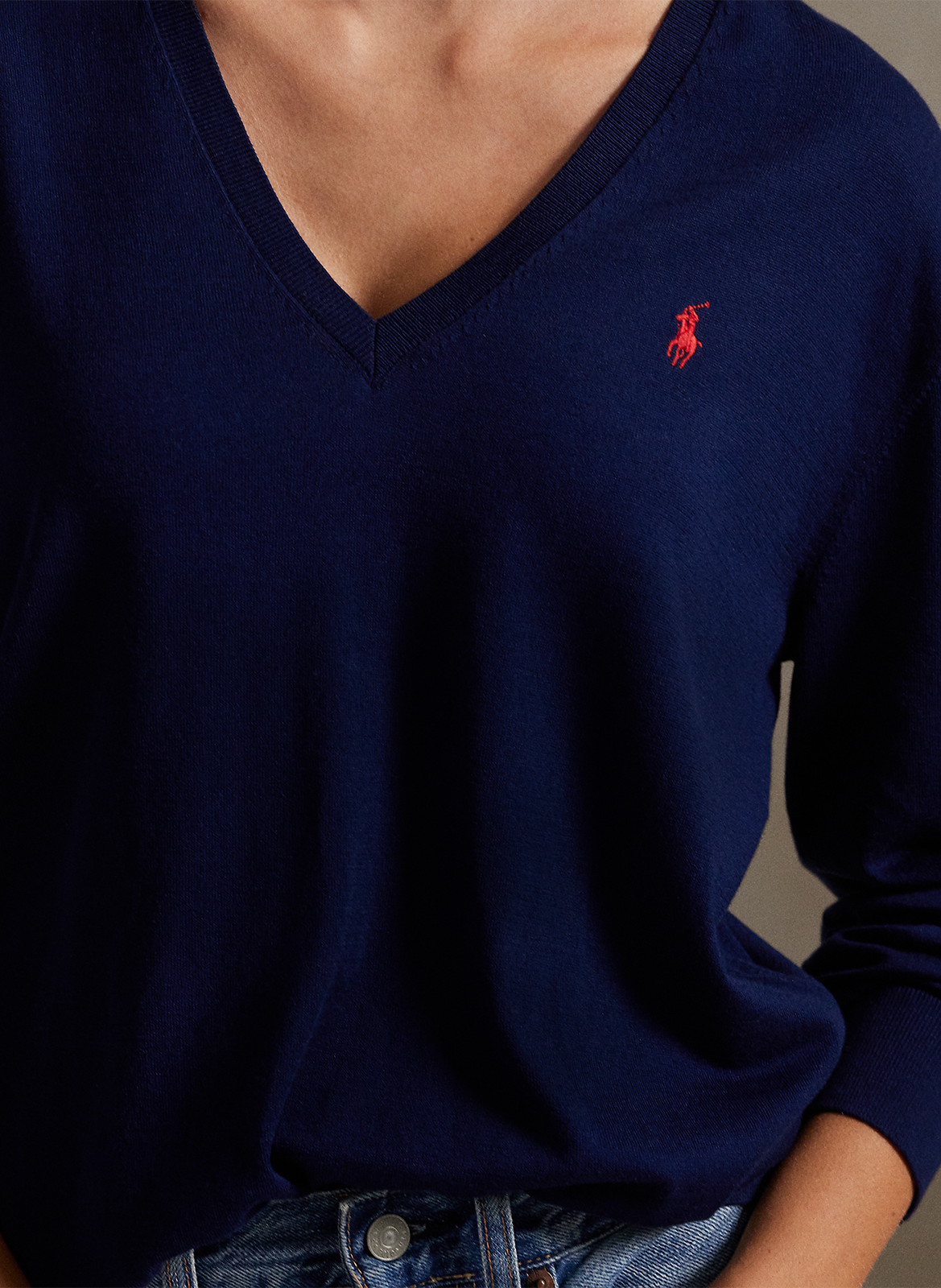 Pull col V en coton POLO RALPH LAUREN Bleu