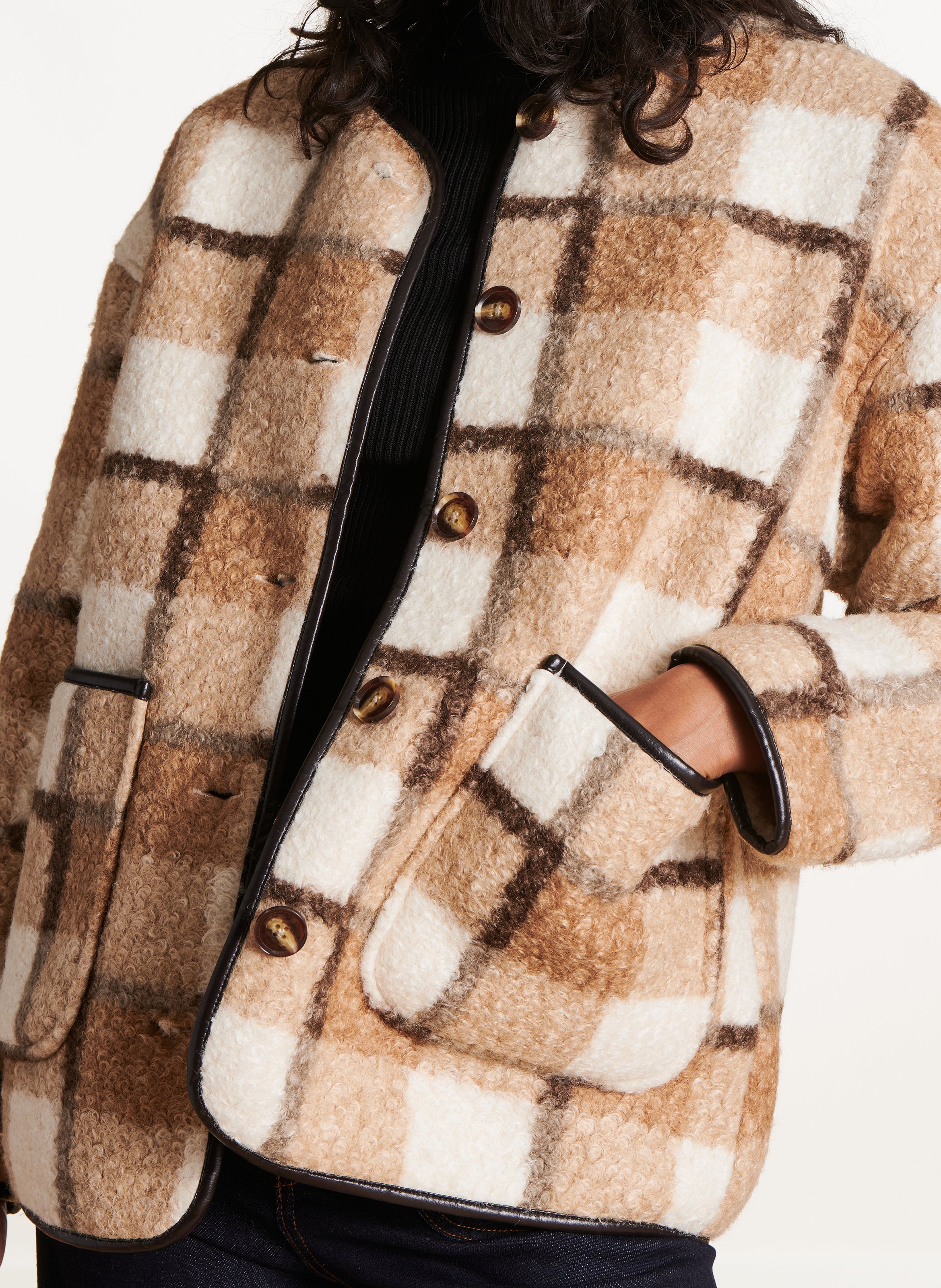 Veste oversize à carreaux LA FEE MARABOUTEE Beige