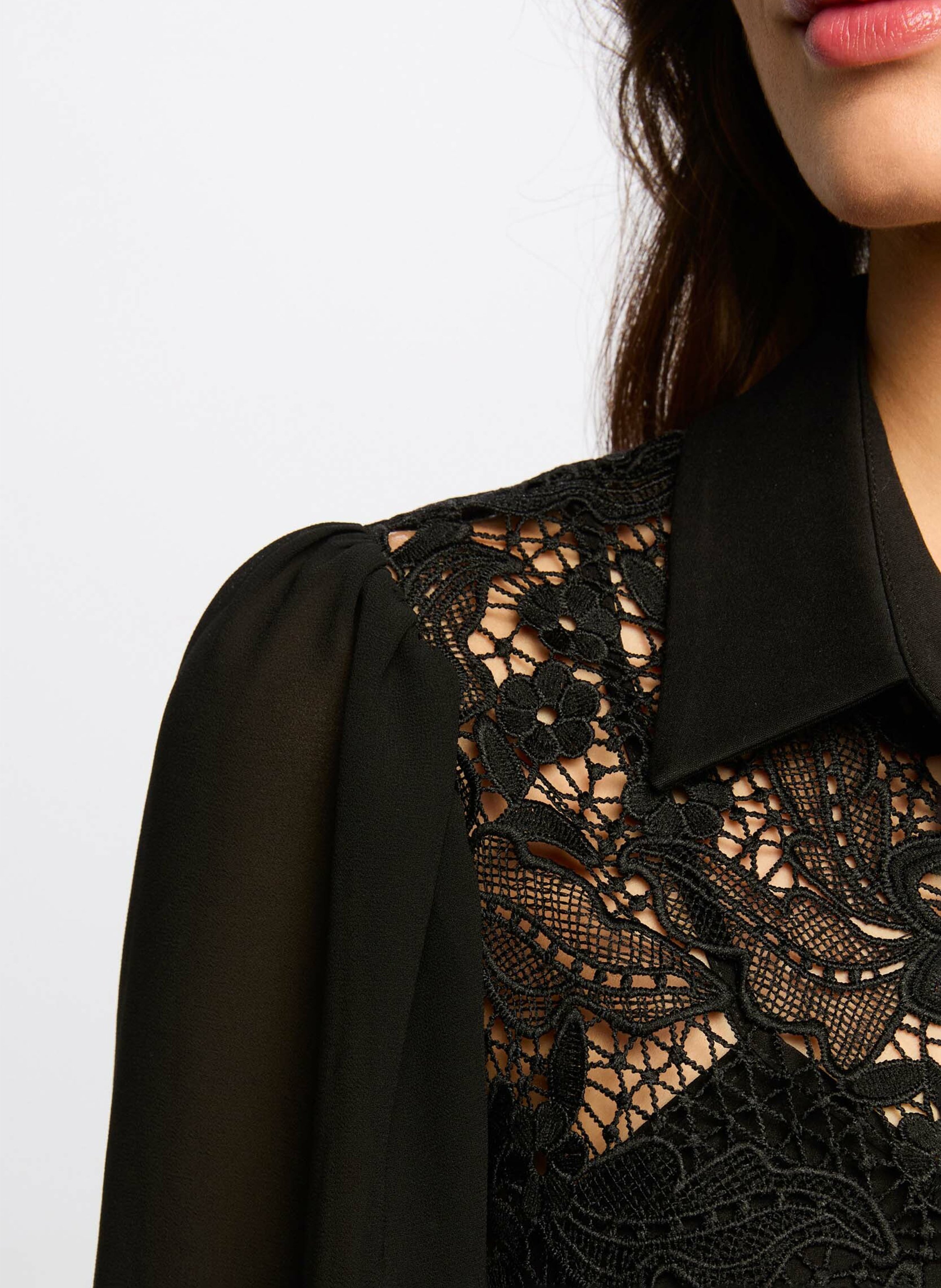 Robe courte col classique en dentelle MORGAN Noir