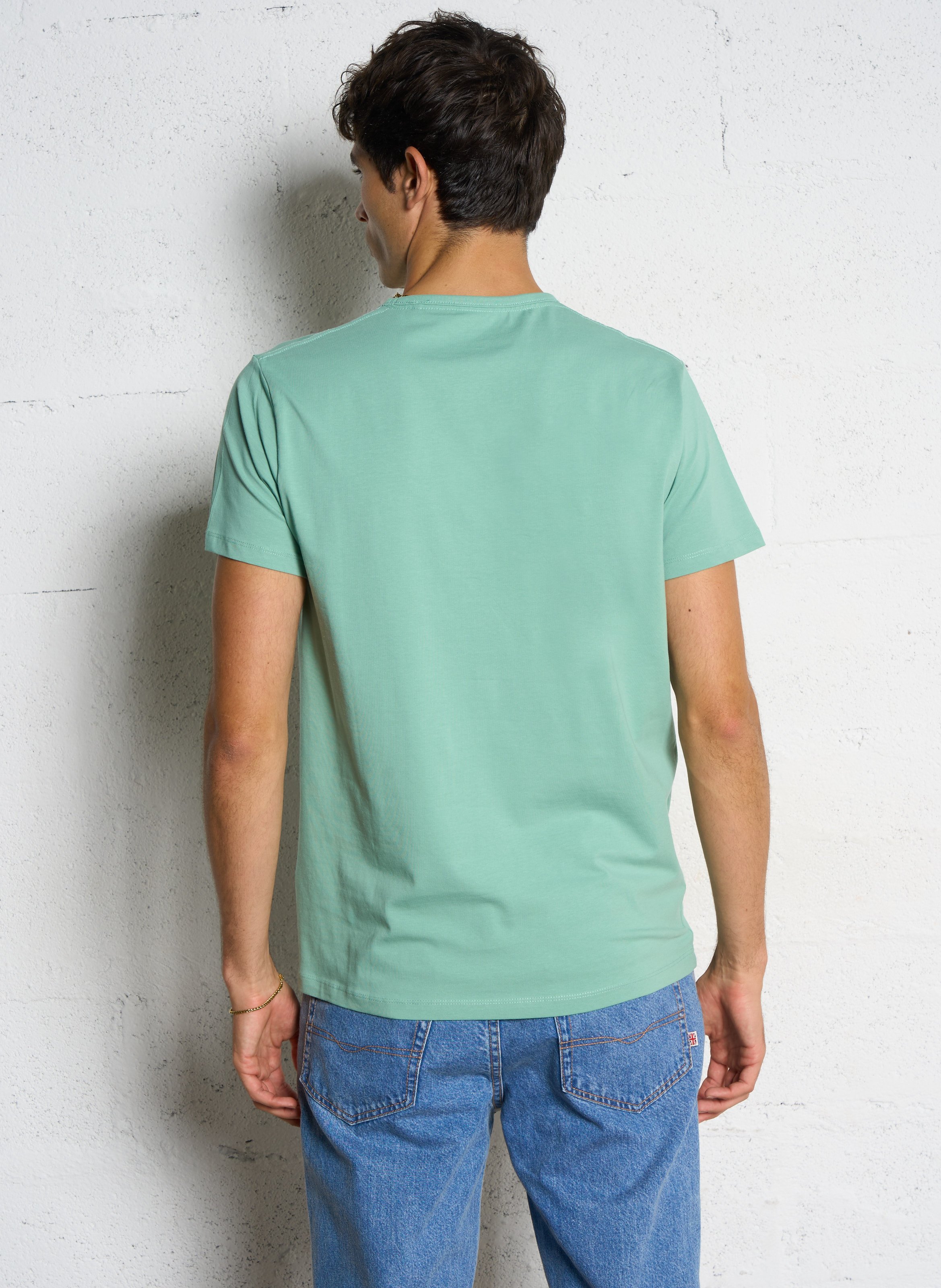 Solid straight t-shirt with chest logo. PEPE JEANS Green