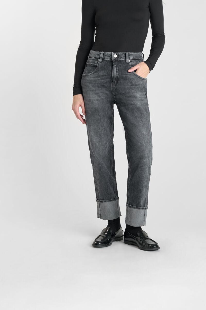 Loose, oversized girlfriend high-waisted jeans, length 34 LE TEMPS DES CERISES Grey