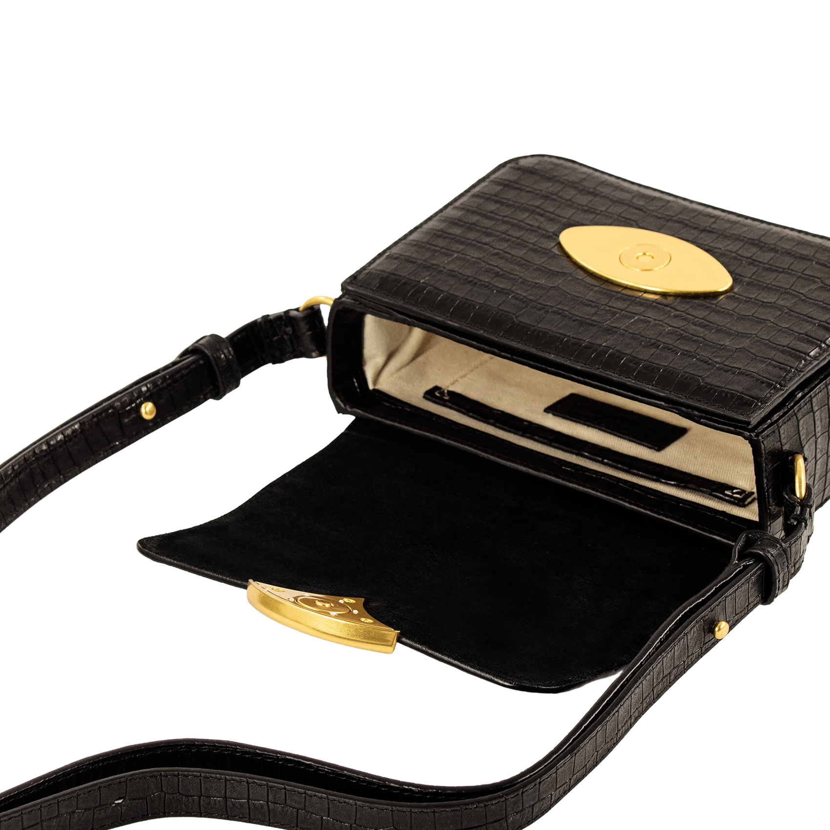 Sac bandoulière en cuir effet crocodile SESSUN Noir